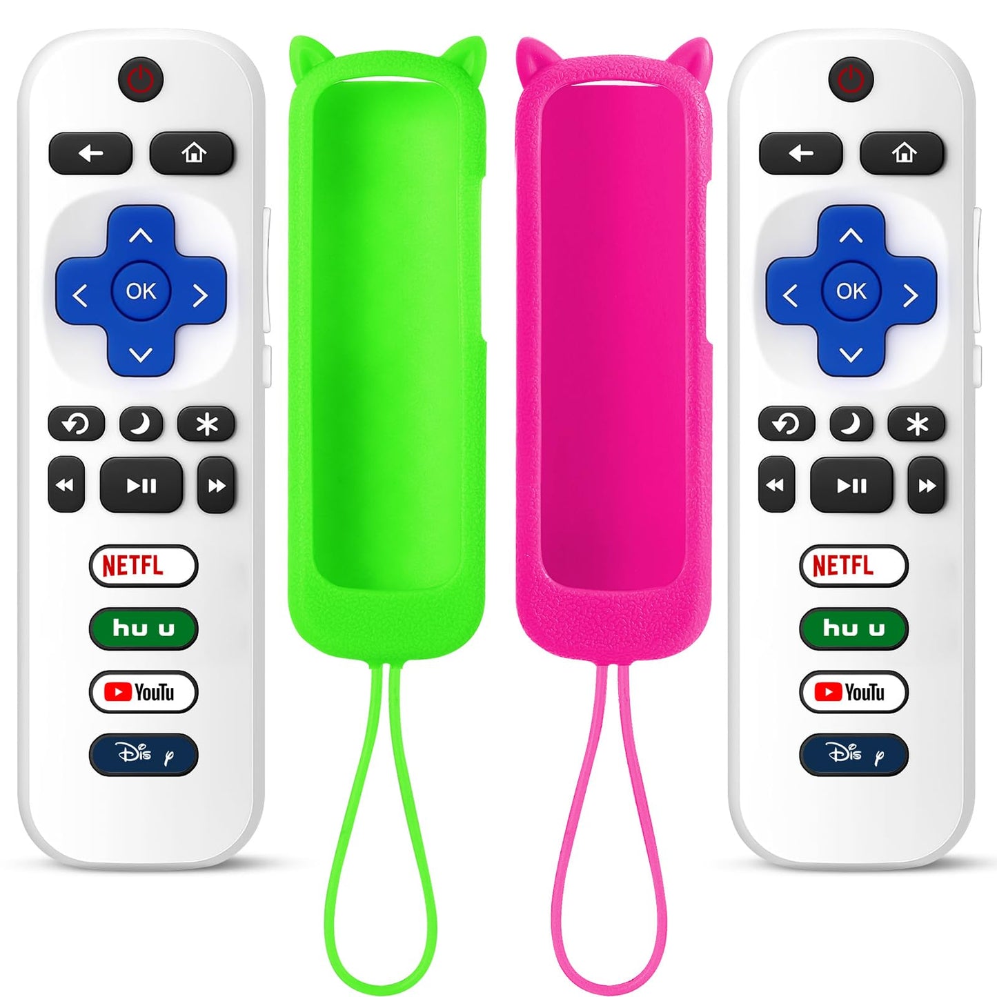 (Pack of 2) ONEBOM Replacement Remote for Roku TV with Soft Protective Silicone Cover(Glow in The Dark), Universal Remote for TCL/Hisense/Sharp/Onn/Element/Philips Roku Smart TV