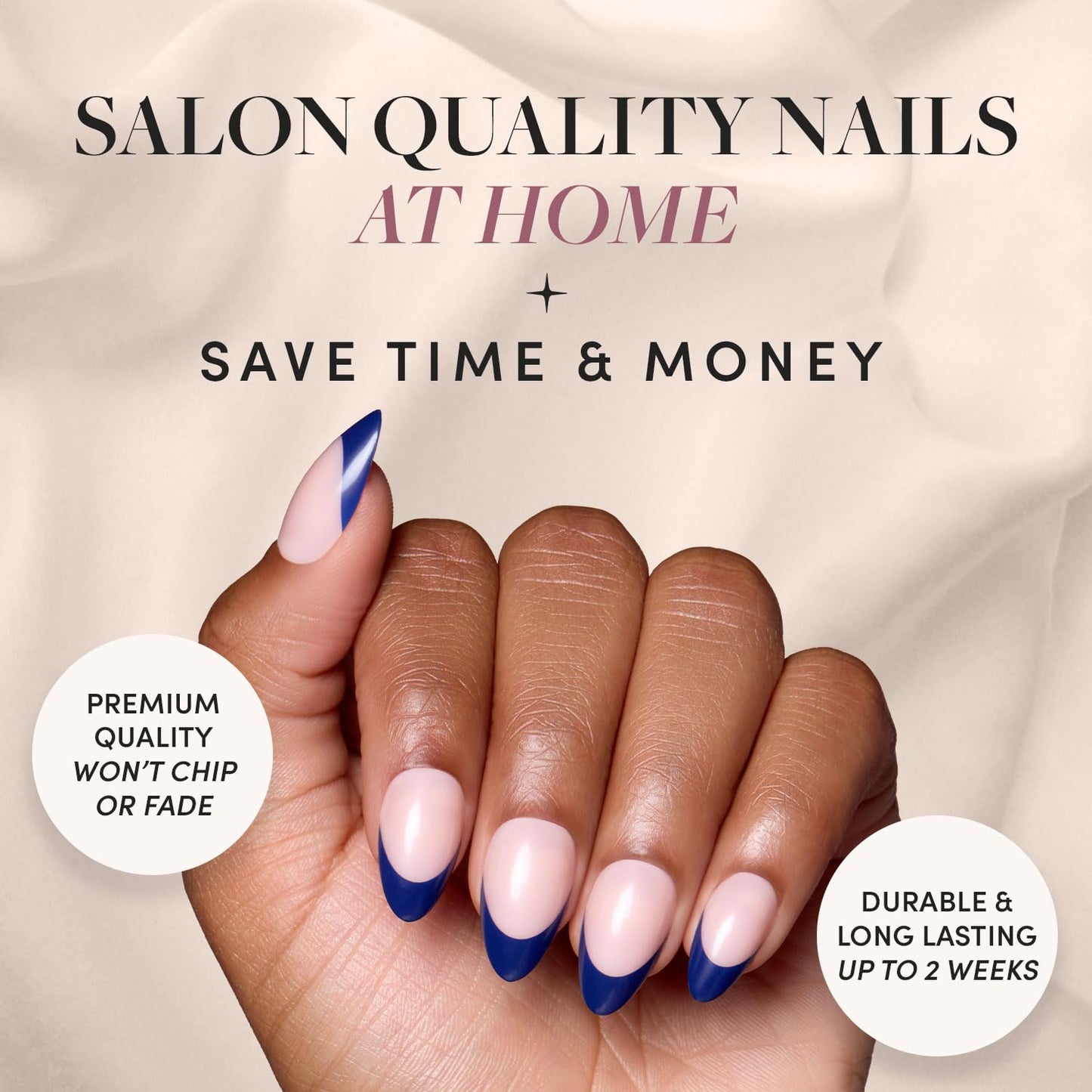 Glamnetic Press-On Nails Bundle - French Riviera & Caviar | Semi-Transparent Navy Blue Tip Short Almond Fake Nails | Short Almond Black Tip False Nails | Reusable, Salon-Quality Nail Kit