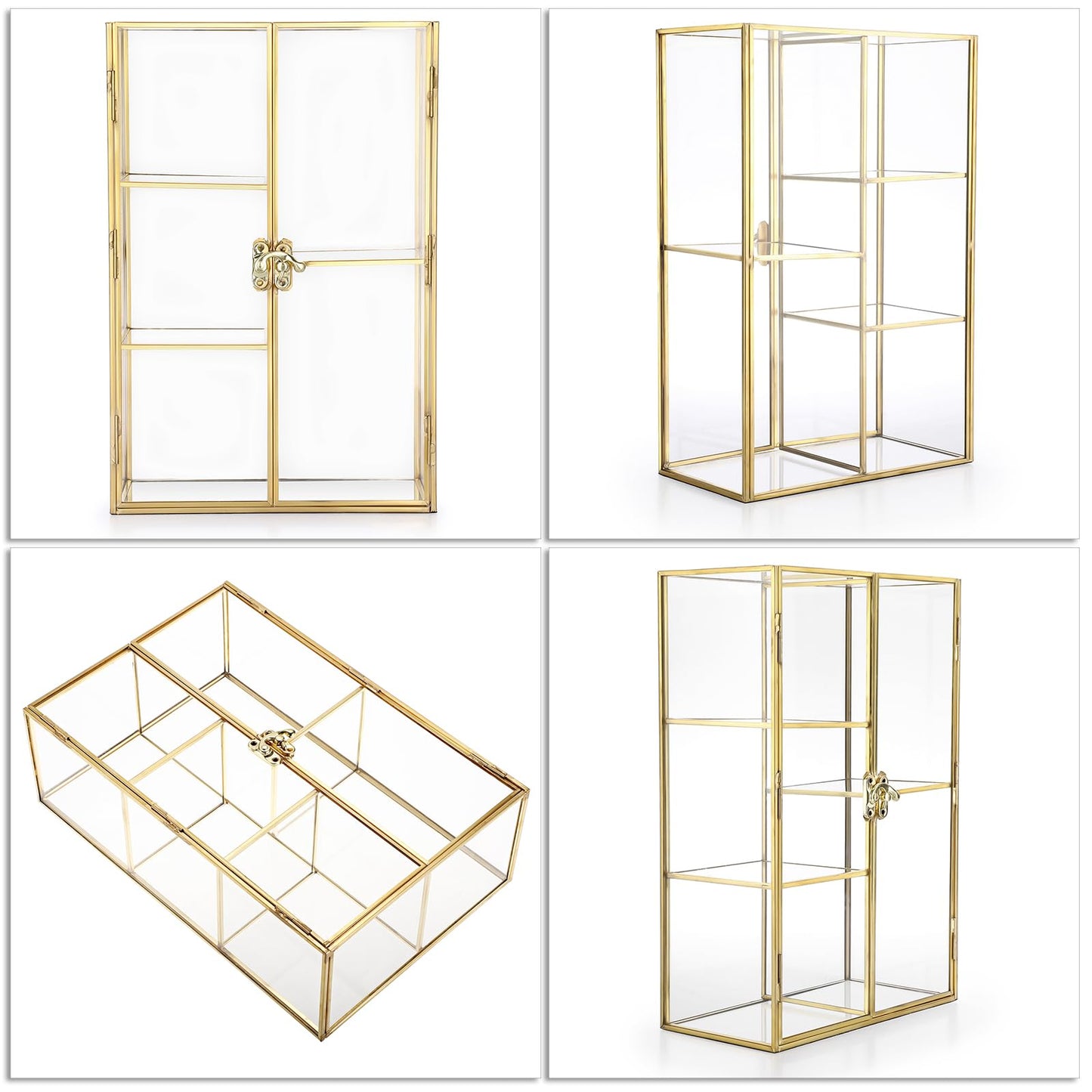 ELLDOO 5 Slots Clear Glass Storage Box, Gold Jewelry Makeup Display Organizer Case, Decorative Tower Box Storage for Trinket Perfume Lipstick Figure Statue Toy Display