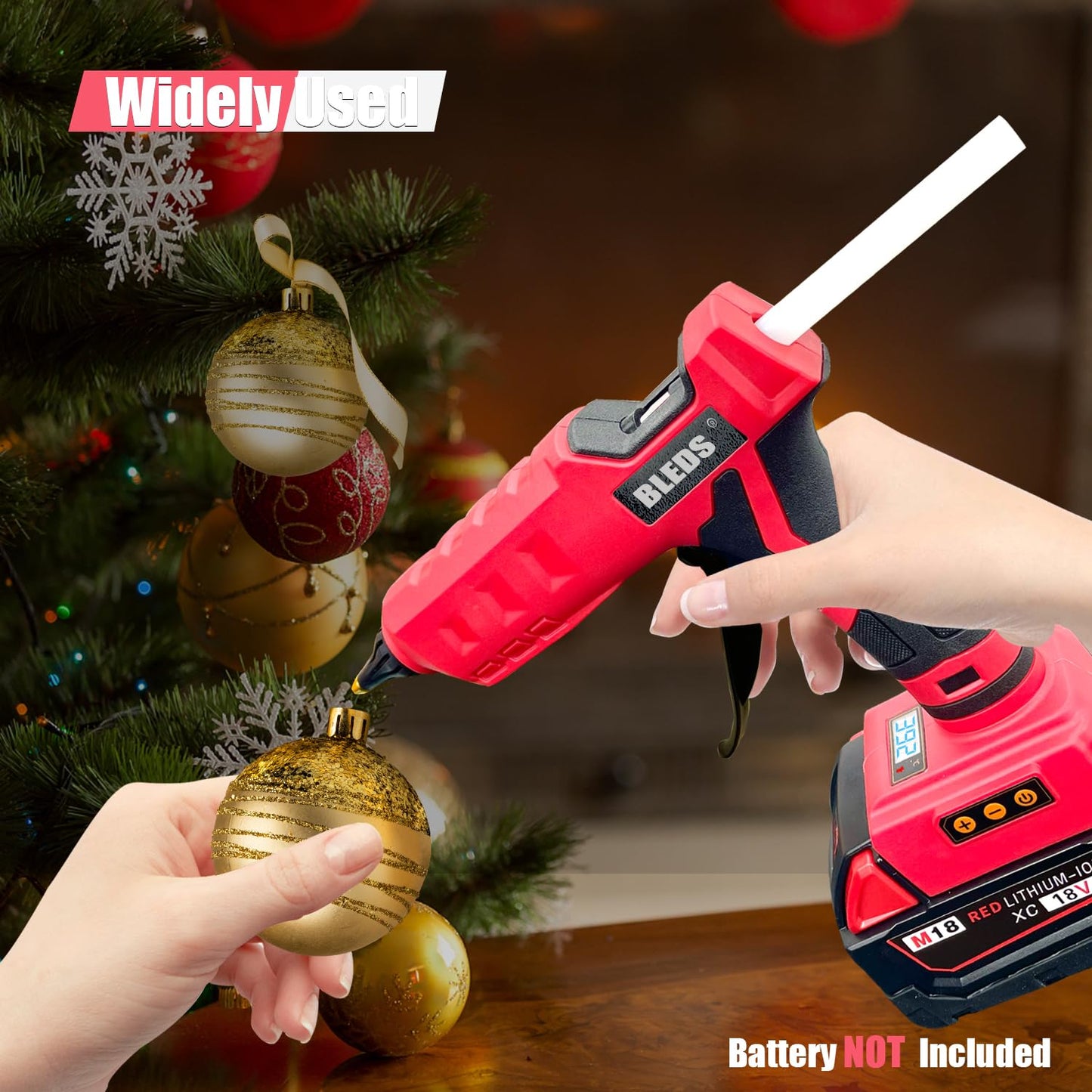BLEDS 100W Cordless Glue Gun for Milwaukee 18V Battery, LED Digital Temperature Adjustable 212-392°F, High Output Handheld Power Full Size Heavy Duty Hot Glue Gun with 10 Glue Sticks (Tool only)