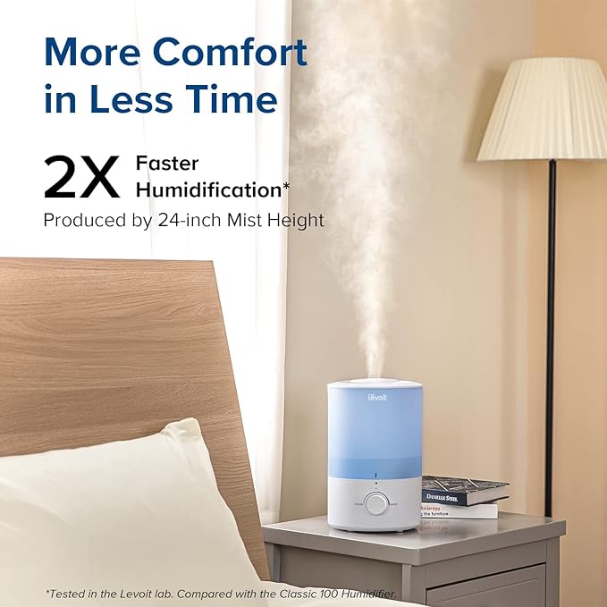 LEVOIT Core 300 Air Purifier Replacement Filter, 3-In-1 Filter, Efficiency Activated & Dual 150 Humidifiers for Bedroom Large Room, 3L Cool Mist Top Fill Essential Oil Diffuser