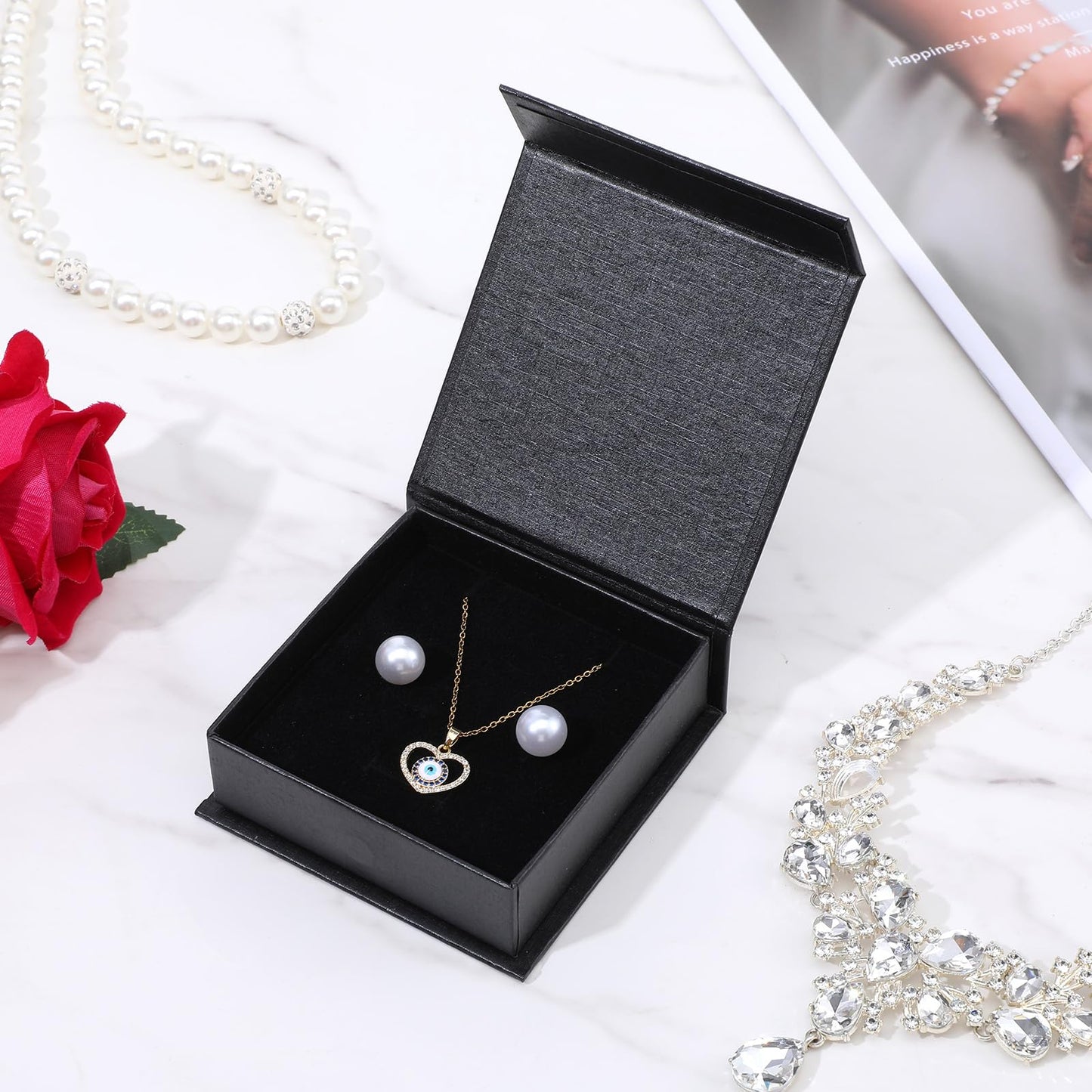 Xaajooio 20 Pcs Black Small Jewelry Gift Boxes with Cotton Filled and Lids, 3.54 x 1.18 Inches, for Necklace Earring Ring Storage Display and Gift Packaging