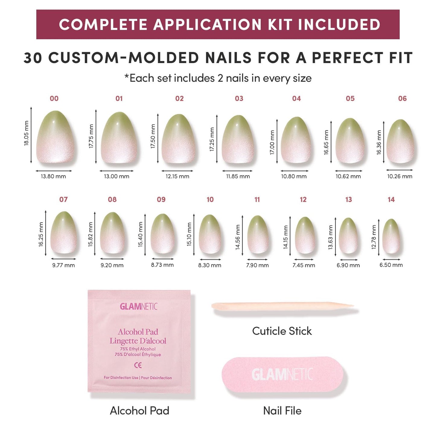 Glamnetic Quick Press Mani - No Glue Press On Nails, Just Peel and Stick, Almond Extra Short Nails, Mess Free, Salon Quality Stick On Nails, Lime Beam | in 15 Sizes - 30 Nail Kit | Gift For Mom
