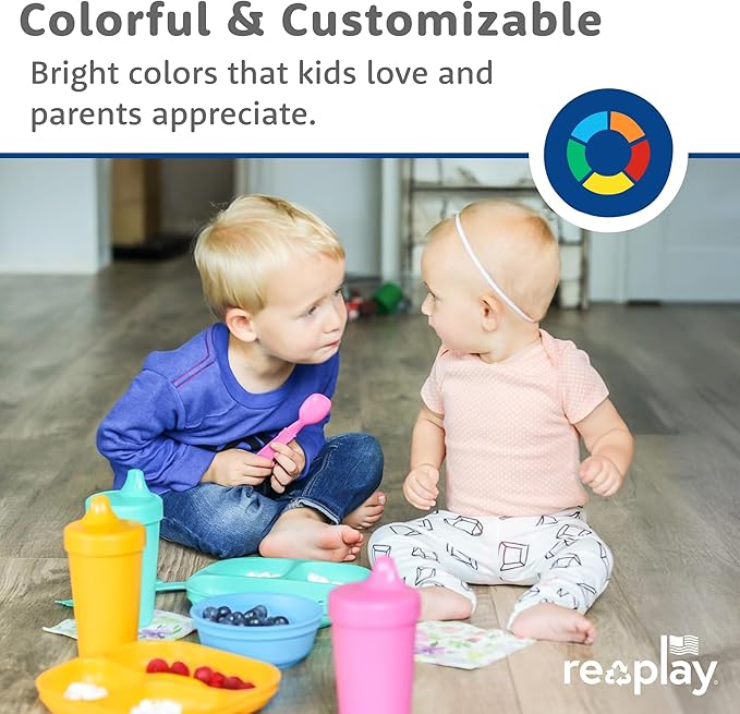 Re-Play Toddler Plates with Dividers - Deep-Walled 3 Compartments Divided Plates for Kids with 3 Lids - Dishwasher & Microwave Safe - Made in USA - Set of 3-7.37" x 7.37" x 1.25" - Princess