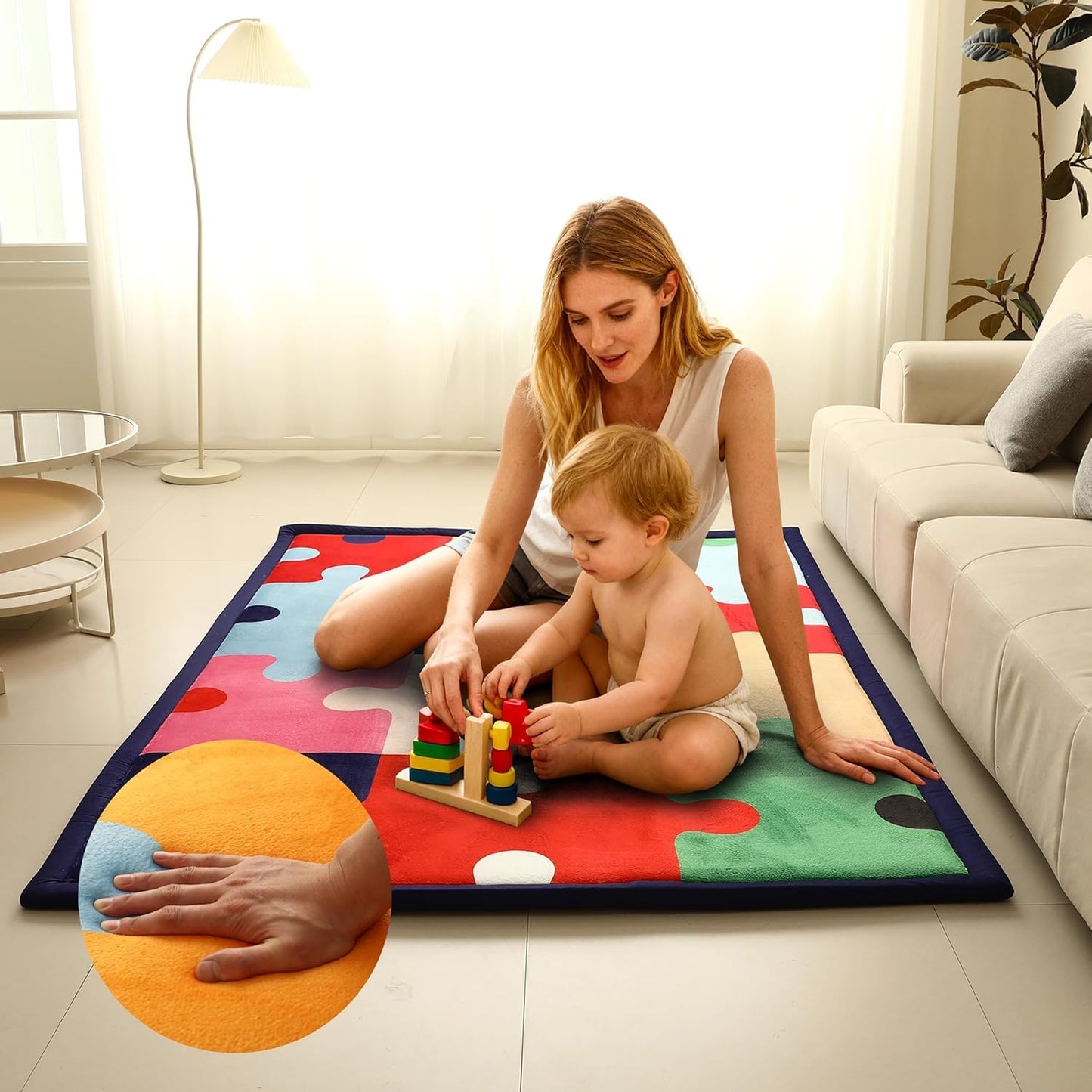 Halaluxe Baby Play Mat 60"x80" Extra Thick (1.4") | Memory Foam Crawl Mat for Infants & Toddlers | Non-Slip | Waterproof | Tummy Time | Puzzle Print Floor Rug