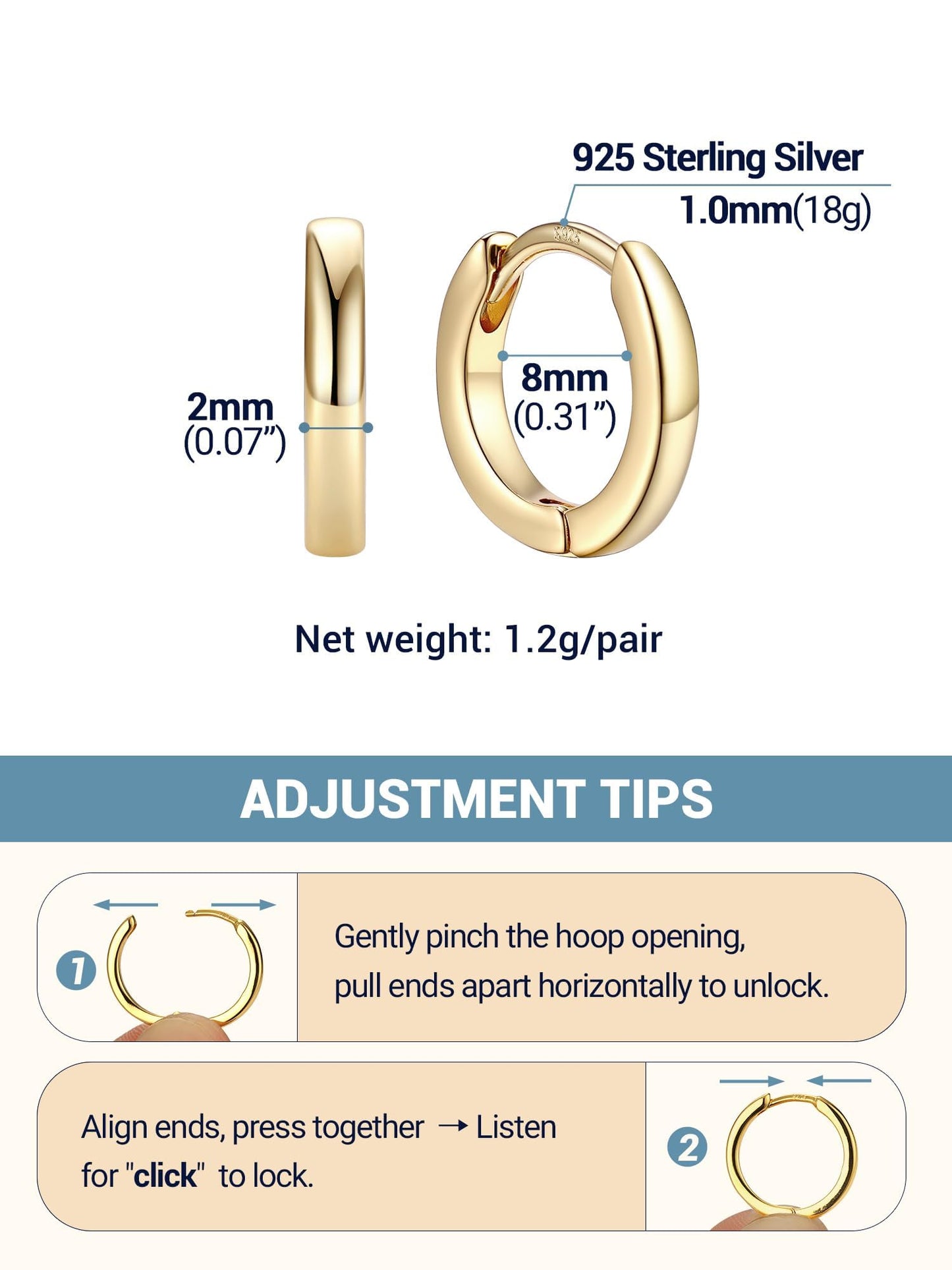 Gold Hoop Earrings For Women Hoops Earring Hypoallergenic 8mm Tiny Huggie Jewelry Non Tarnish Cartilage Piercing Waterproof Ear Earings