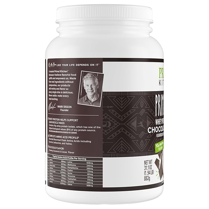 Primal Kitchen Primal Fuel Chocolate Coconut Whey Protein Powder, Gluten and Soy Free, 1.94 Pounds