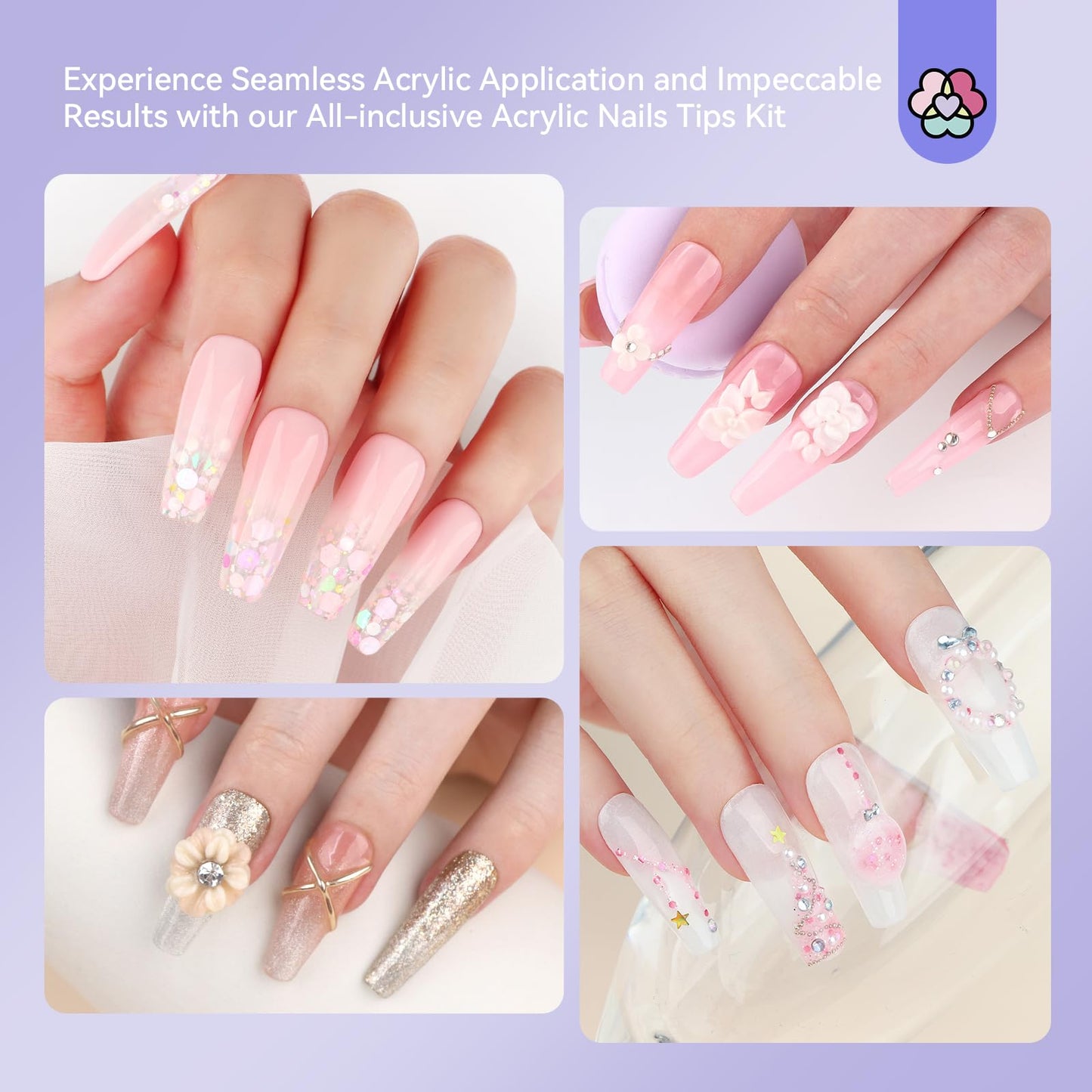 SAVILAND Acrylic Nail Tips with Acrylic Nail Brush: 10 Sizes Half Cover French Nails Tips Manicure Brush Size 8/10/14 for Acrylic Powder Nail Kit with Box Art At Home DIY