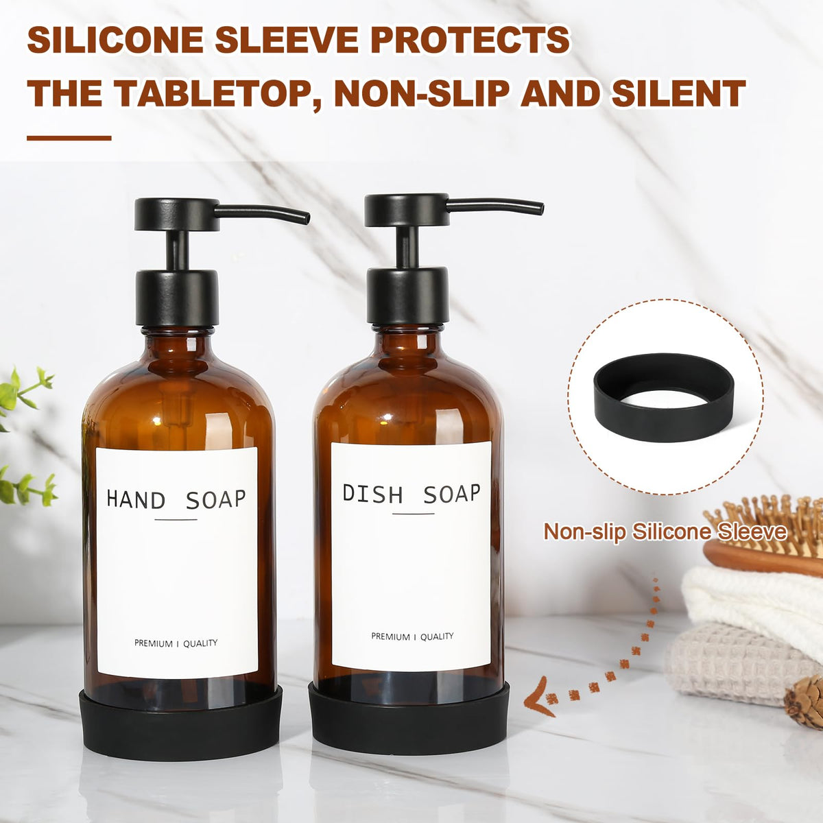 Amber Glass Soap Dispenser 4 Pack (16.9 Fl Oz)