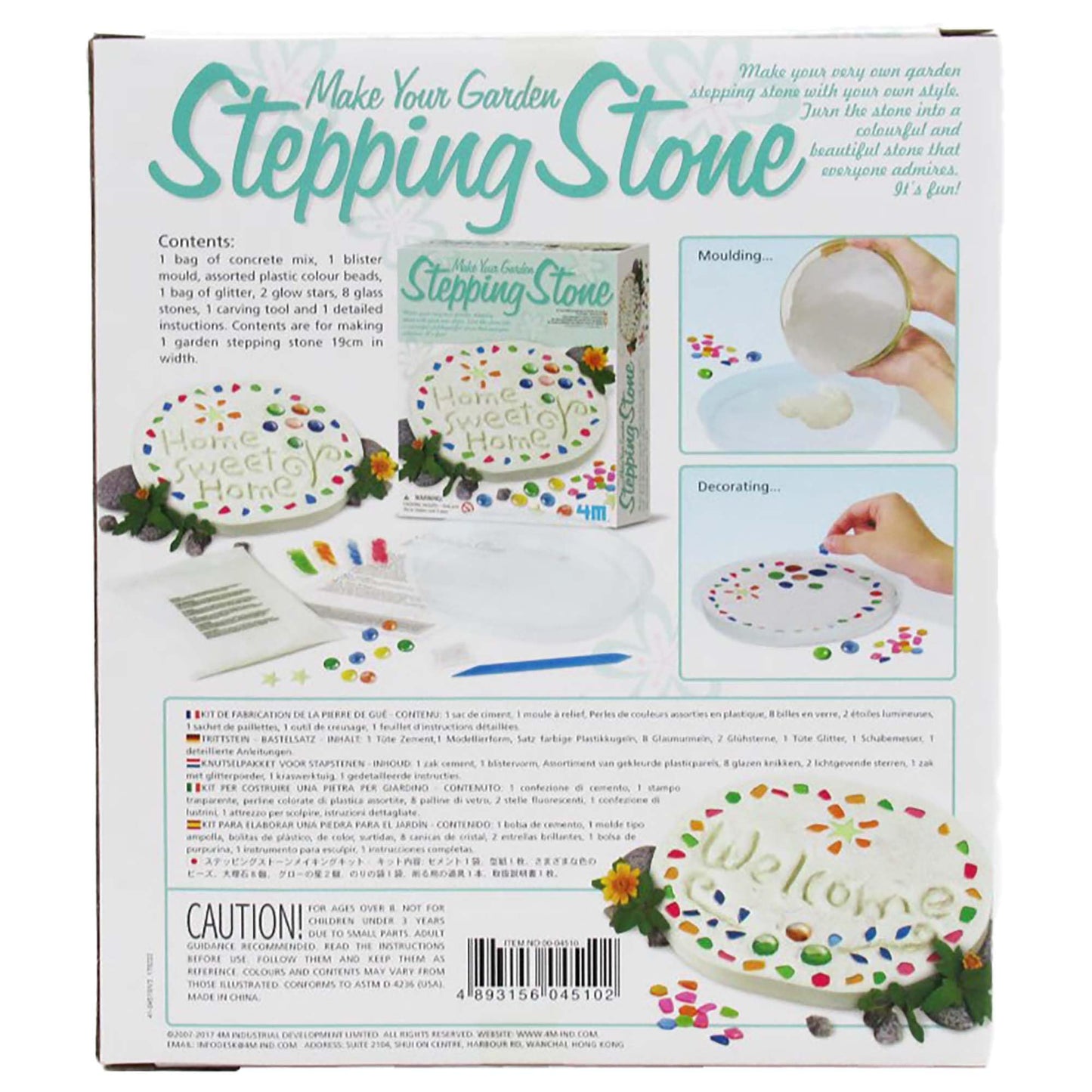 4M: Make Your Garden: Stepping Stone - DIY Ceramic Yard Decor Kit, All-in-1 Art & Craft Set, 7.5" Mold, Decorate W/Beads-Glitter-Stones, Kids Ages 8+