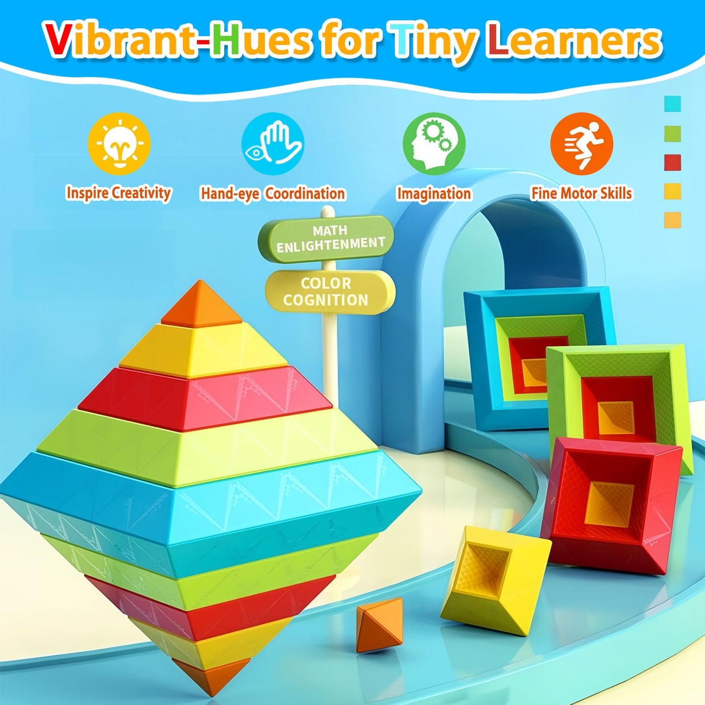 WSKC 48 PCS Building Block Stacking Toys Kids 3 4 5 6 Year Old, Educational STEM Toys for Boys Girls, Developmental Learning Sensory Gifts for Birthdays