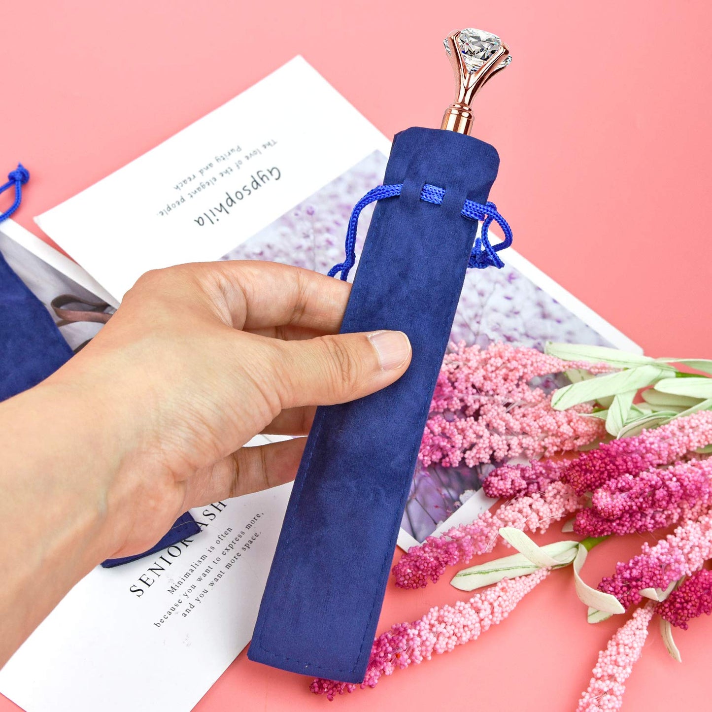 SUMERSHA 100pcs Velvet Pen Pouch Drawstring Pen Bag Single Pen Sleeve Holder for Office Business Gift
