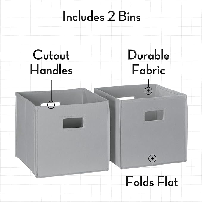 RiverRidge Kids Bookrack with Three Cubbies and 2 Gray Bins