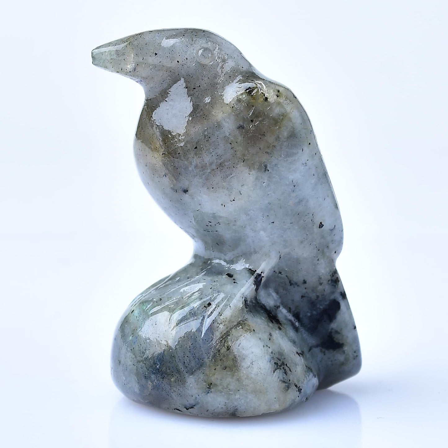 DZJXBZhu Moonstone Crystal Raven 2" Natural Crystal Handmade Sculpture Lucky Guardian Pocket Statue Healing Stone Animal Statue Office Home Decor Gift