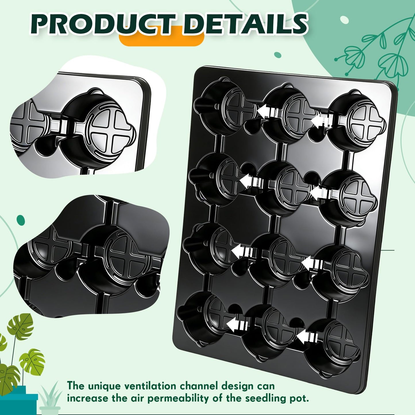 Baderke 96 Pcs 4 inch Seedling Pots and 8 Pcs 12 Cell Reusable Plastic Nursery Pots Trays Thick Sturdy Seeds Starting Germination Carrying Trays Black Small Planter Nursery Propagation 8 Sets(Red)