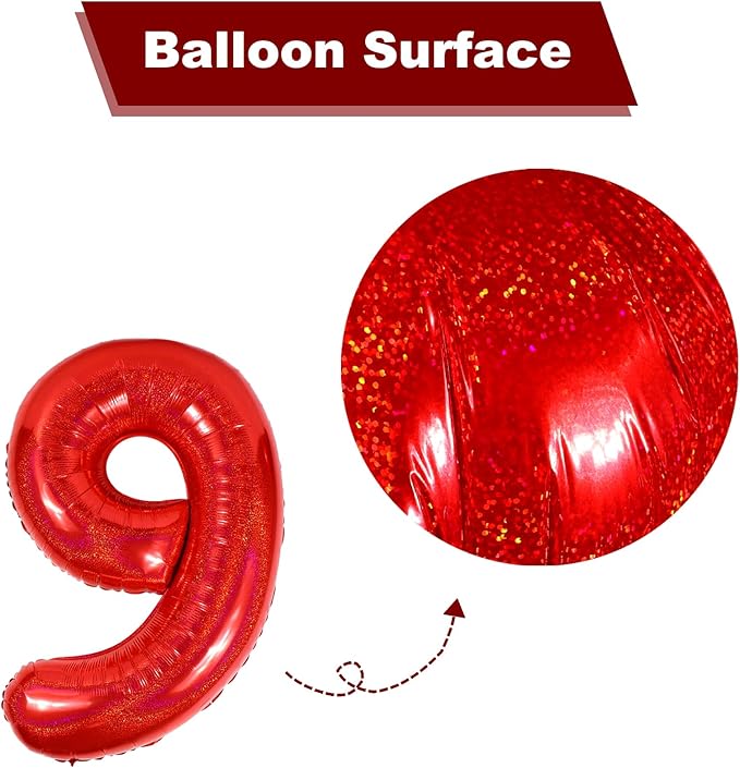 Laser Red Number Balloon 40 Inch, 0 Number Balloons, 10 20 30 40 50 Numbers Balloon Birthday Decorations, Party Supplies for Women