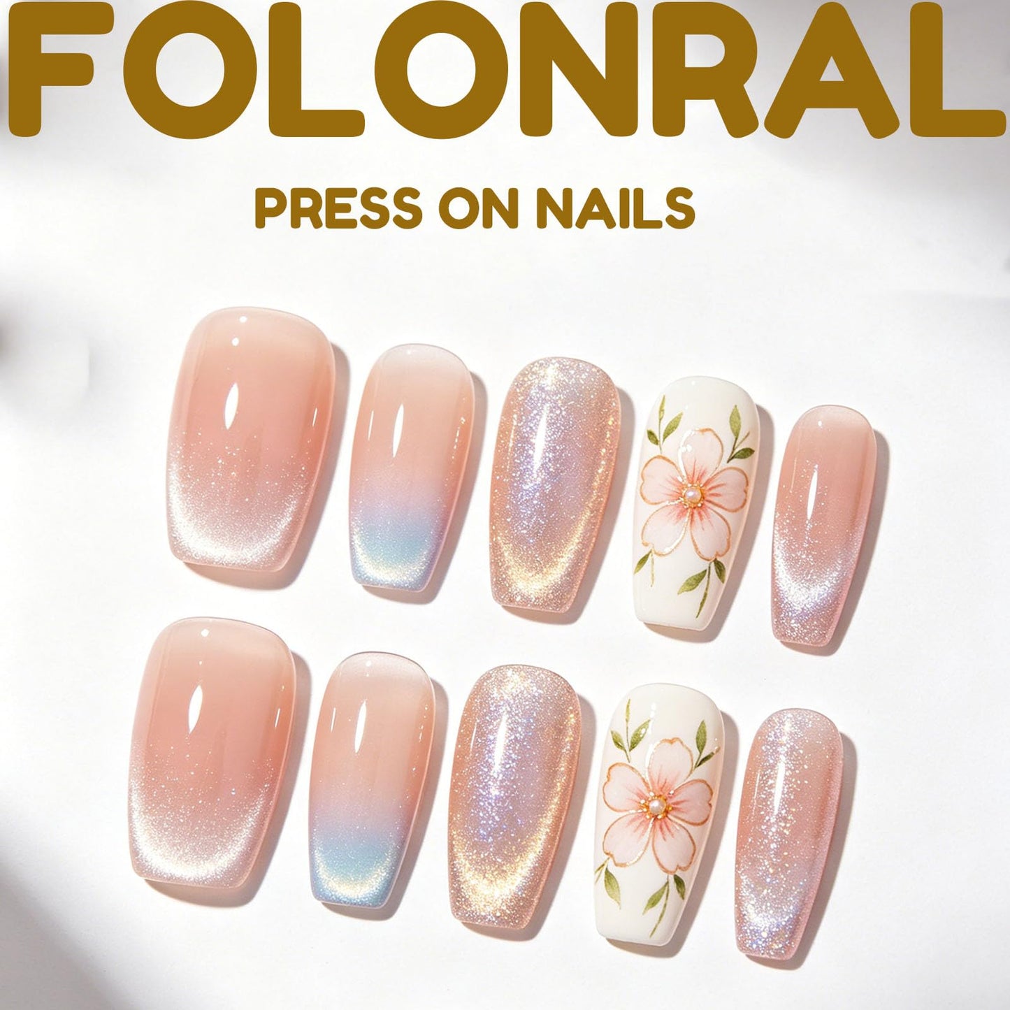 Medium Press on Nails Coffin Fake Nails with 3D Butterfly Rhinestones Charms Designs Glitter Nails Press ons Cute Acrylic Nails for Women 24Pc