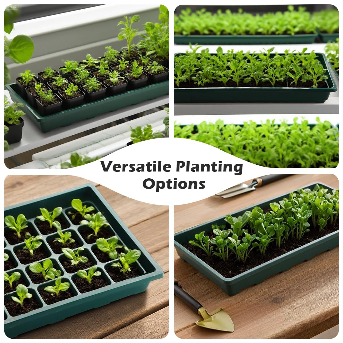 RooTrimmer 1020 Nursery Pots Trays 5 Pack, Plastic Flat Seed Starter Trays, Durable Seedling Potting Tray for Carrying and Holding Planting Pot (Green)