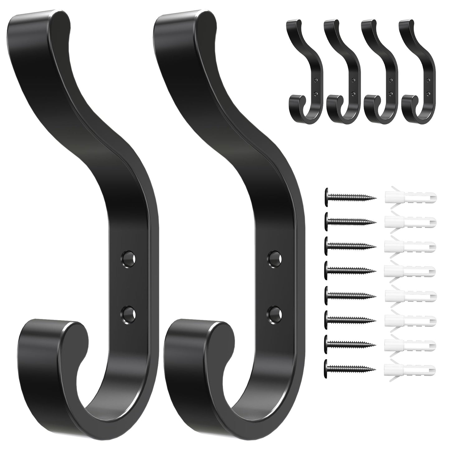 bussdis Wall-Mount Coat Hooks, Heavy Duty 30LB Hooks for Hanging Coats, Bags, Backpacks, Keys, Hats – Black Metal Hooks for Wall,Door (6 Pack)