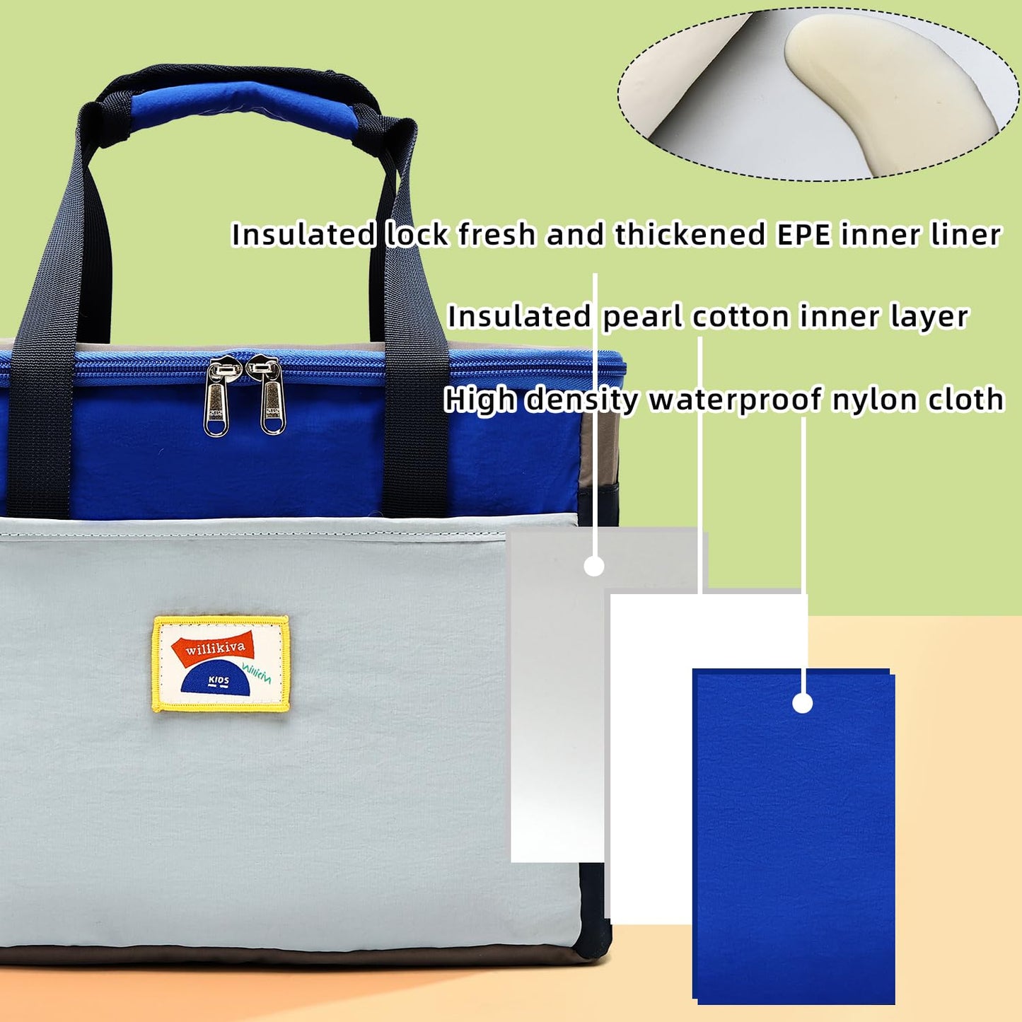 willikiva Insulated Lunch Bag Women Man Leakproof Soft Cooler Tote Bag Reusable LunchBox with Adjustable Shoulder Strap for Adults Work Travel(Grey Blue)