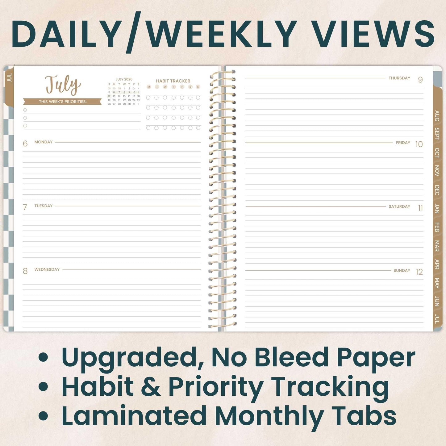 bloom daily planners 2026-2027 Planner (8.5” x 11") 13 Month Academic Year Organizer (July 2026 - July 2027) - Weekly & Monthly Agenda Book with Stickers & Tabs - Checkered