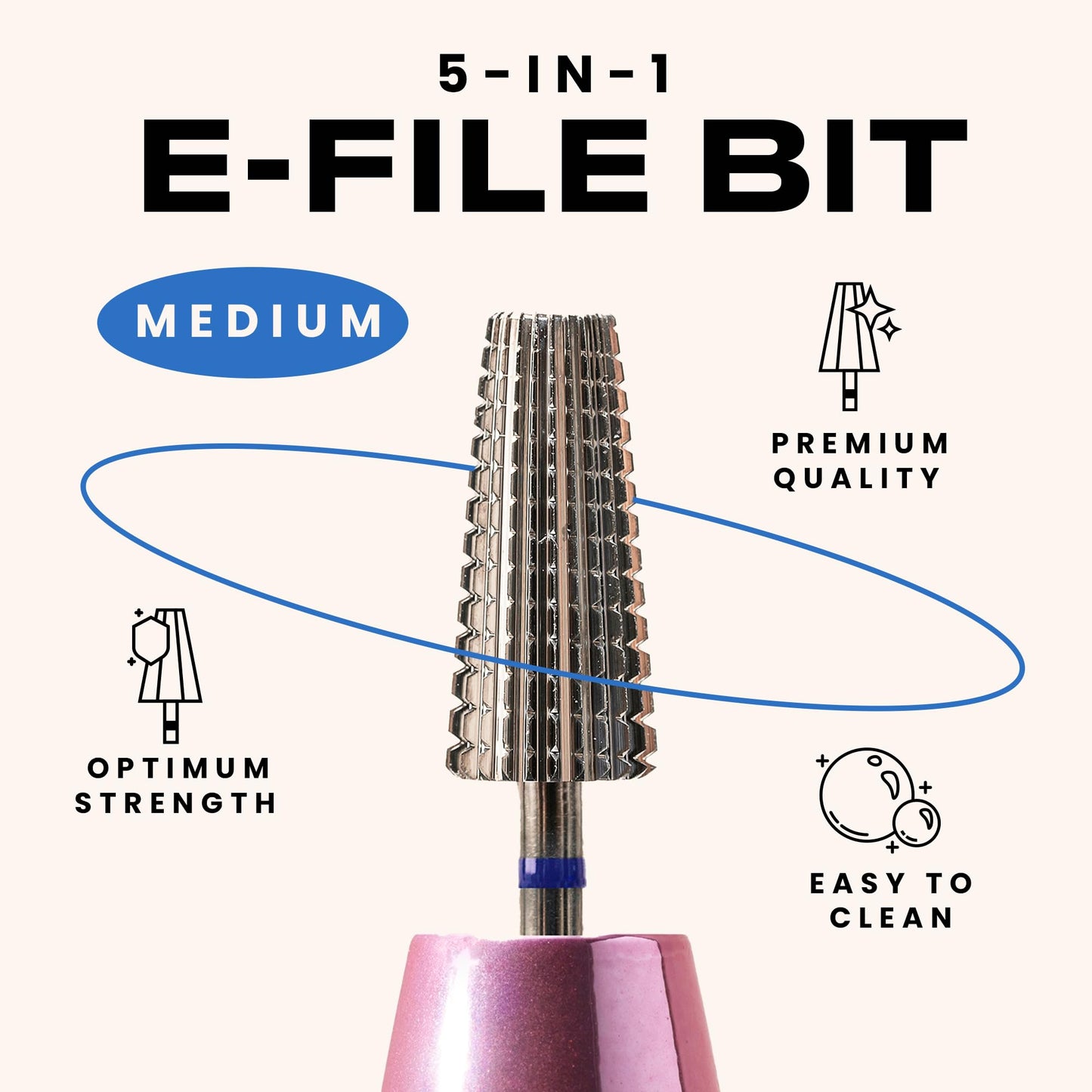 V Beauty Pure 5-In-1 Professional Nail Drill Bits (Medium) - Electric Nail Drill Kit for Manicure, Pedicure & 3D Art - Portable EFile Nail Tech Drill Bits for Nail Technicians, Salon & Home DIY