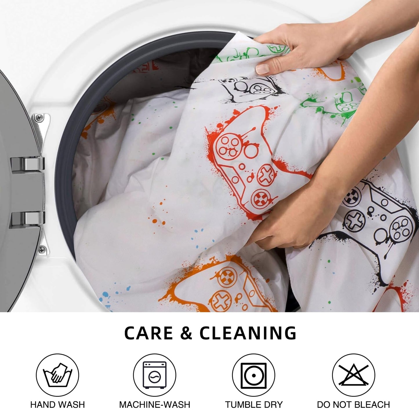 Meeting Story Gaming Bedding Set Twin, 3D Game Controller Design Twin Comforter, Gamer Themed Bedding Set for Boys, Suitable for All Seasons(Bluegreen)