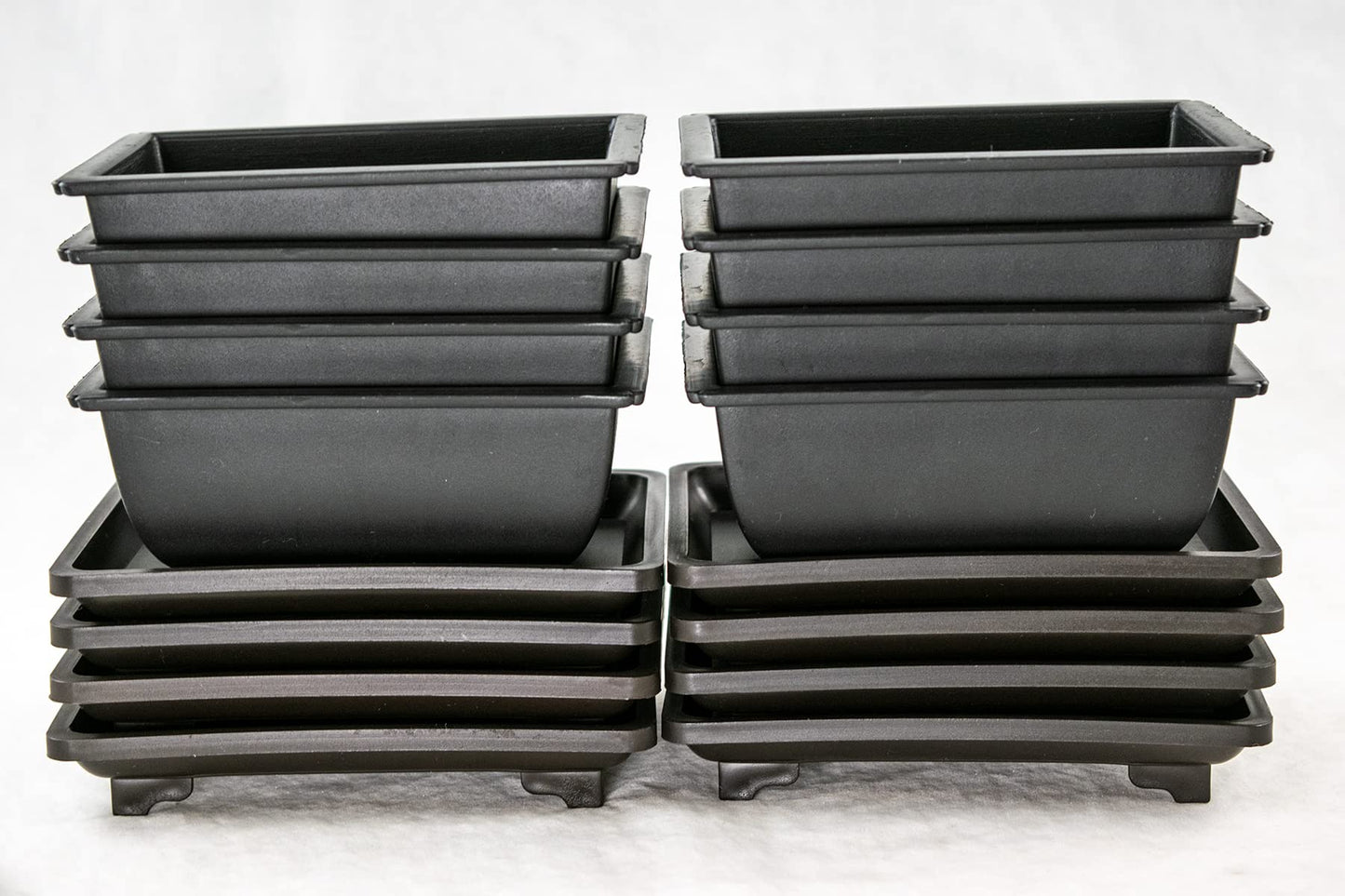 8 Sets Rectangular Plastic Shohin Bonsai Training Pot, Cactus & Succulent Planter + Tray 5 inches x 3.5 inches x 2 inches , Black