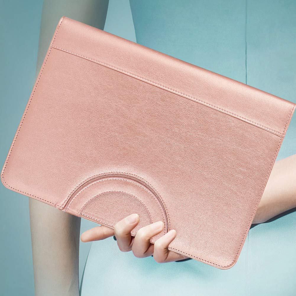 Darolin Zippered Leather Padfolio Portfolio with [Hidden Handle] and [Clipboard], Business Conference Portfolio Organizer Notepad Folder, Padfolio for Women/Men (Rosegold)