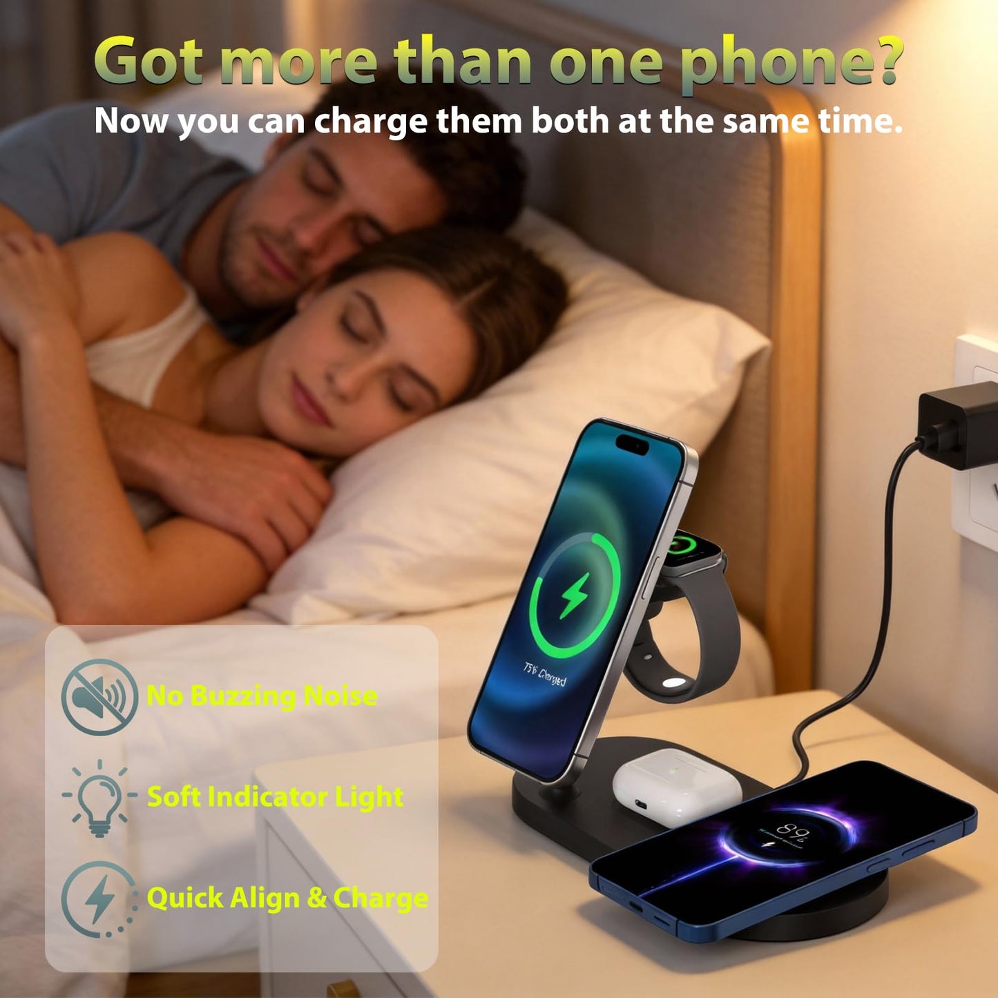 Dual Phone Wireless Charger, 30W Magnetic 4 in 1 Charging Station for Apple Devices, Charging Stand for iPhone 17/16/15/14/13/12 Series, Support for Apple Watch11/10 for AirPods4