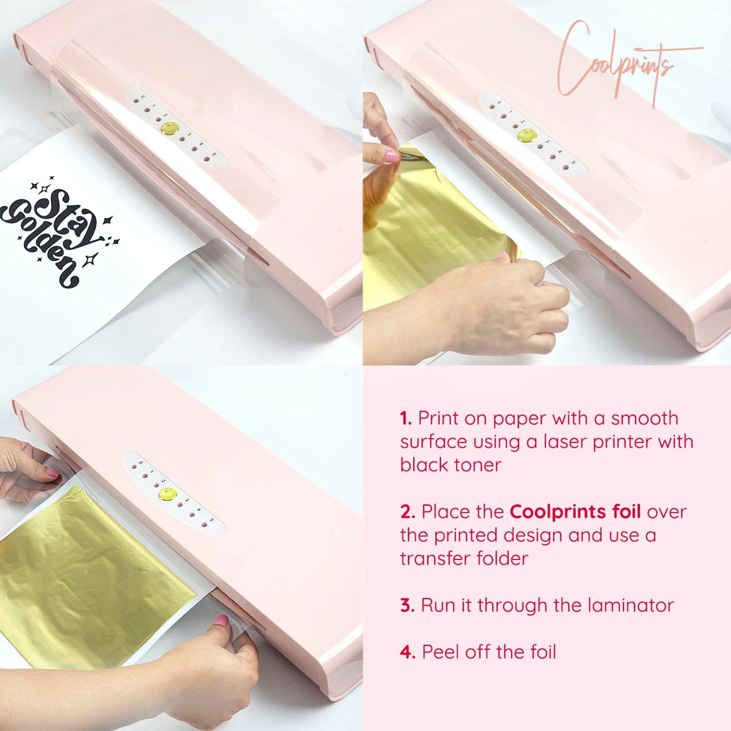 Coolprints Foil for Laminator and Laser Printer, Foil for Toner, Basic Colors, Roll of 12.6 Inches x 32.8 Feet (Gold)