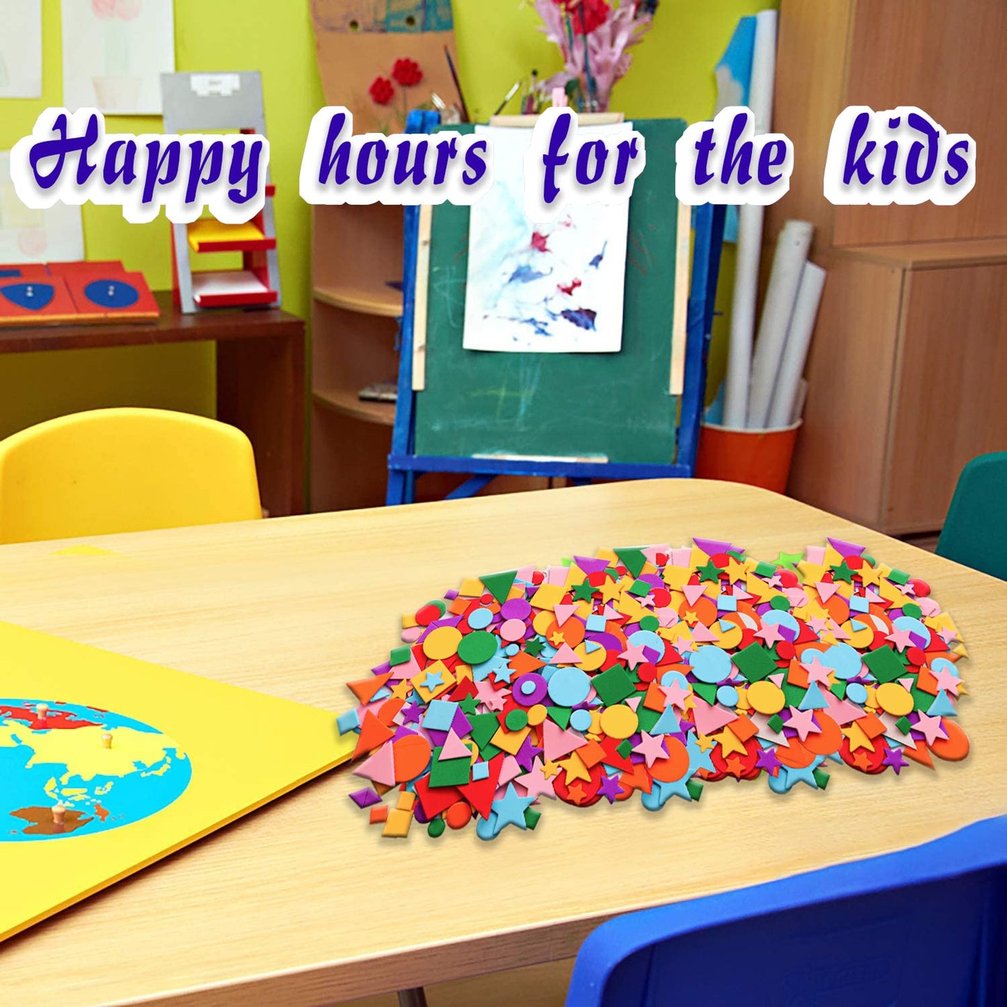 Gushu 1500Pcs Foam Stickers Foam Shapes Stickers for Kids,10 Colors Self Adhesive Craft Supplies Geometric Stickers with Googly Eyes for Preschool Craft DIY Program (Circle, Square, Triangle, Star)