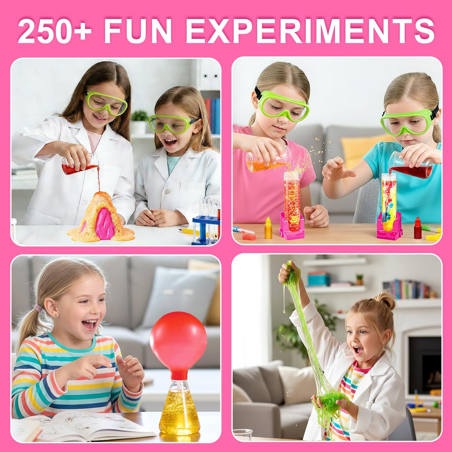 UZSOMX Girls Science Kit for Kids 8-12, 250+ Science Experiments Stem Toy Learning & Educational Projects with Chemistry Set, Crystal Growing, Volcano Science Kit