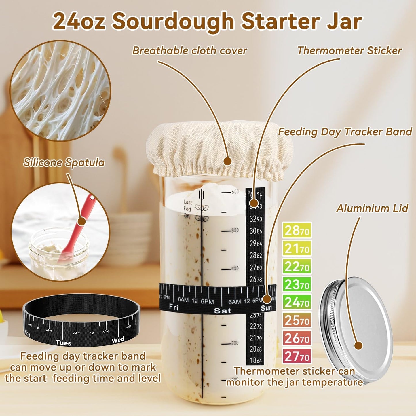 Sourdough Starter Kit, 24PCS Sourdough Bread Baking Supplies, 9"Round & 11"Oval Banneton Bread Proofing Basket, Bread Sling, Starter Jar, Whisk, Scrapers, Bread Lame, Bag, Sour Dough Making Tools Kit