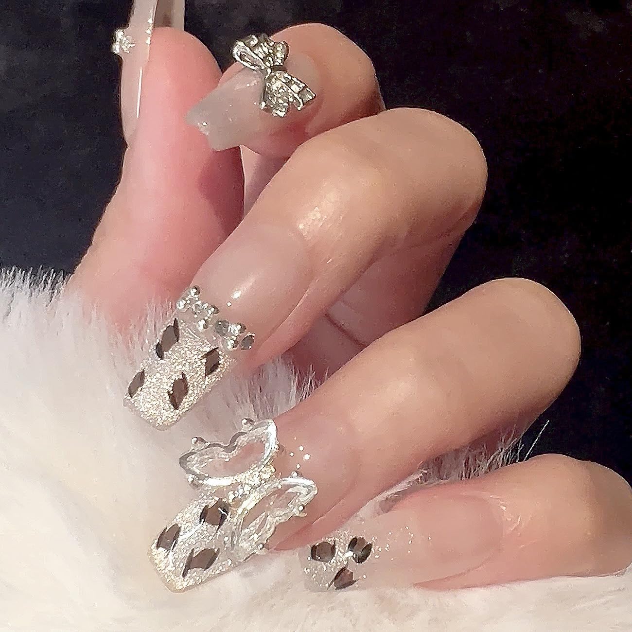 Handmade Press On Nails impress French Fake Nails Medium Square Coffin 3D Leopard cheetah Butterfly Manicure False press ons Nail Artificial (S size)