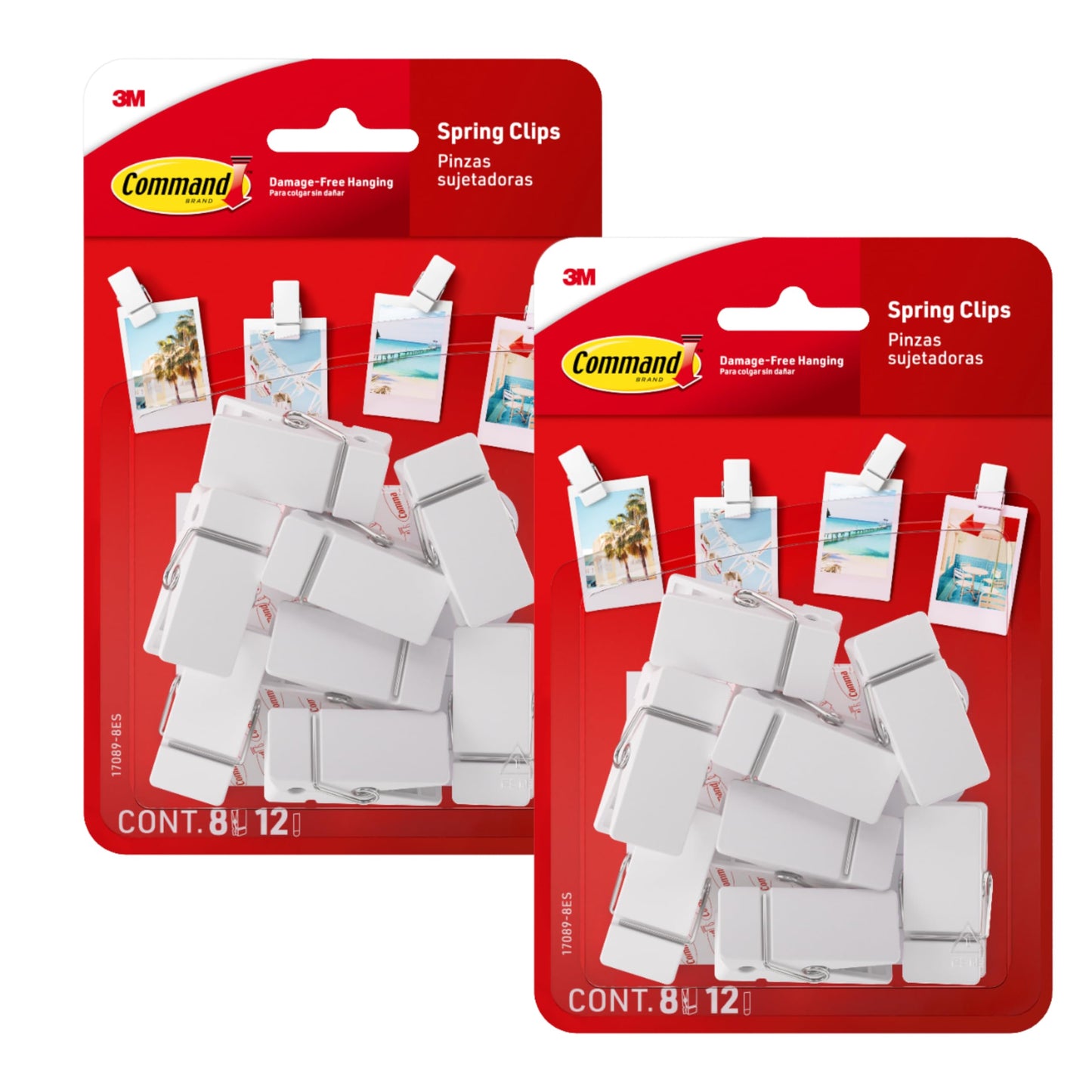 Command Spring Clips 2-Pack (16 Clips + 24 Adhesive Strips), White – Damage-Free Hanging of Photos, Notes, Lightweight Decorations, and Office Organization – No Tools Required