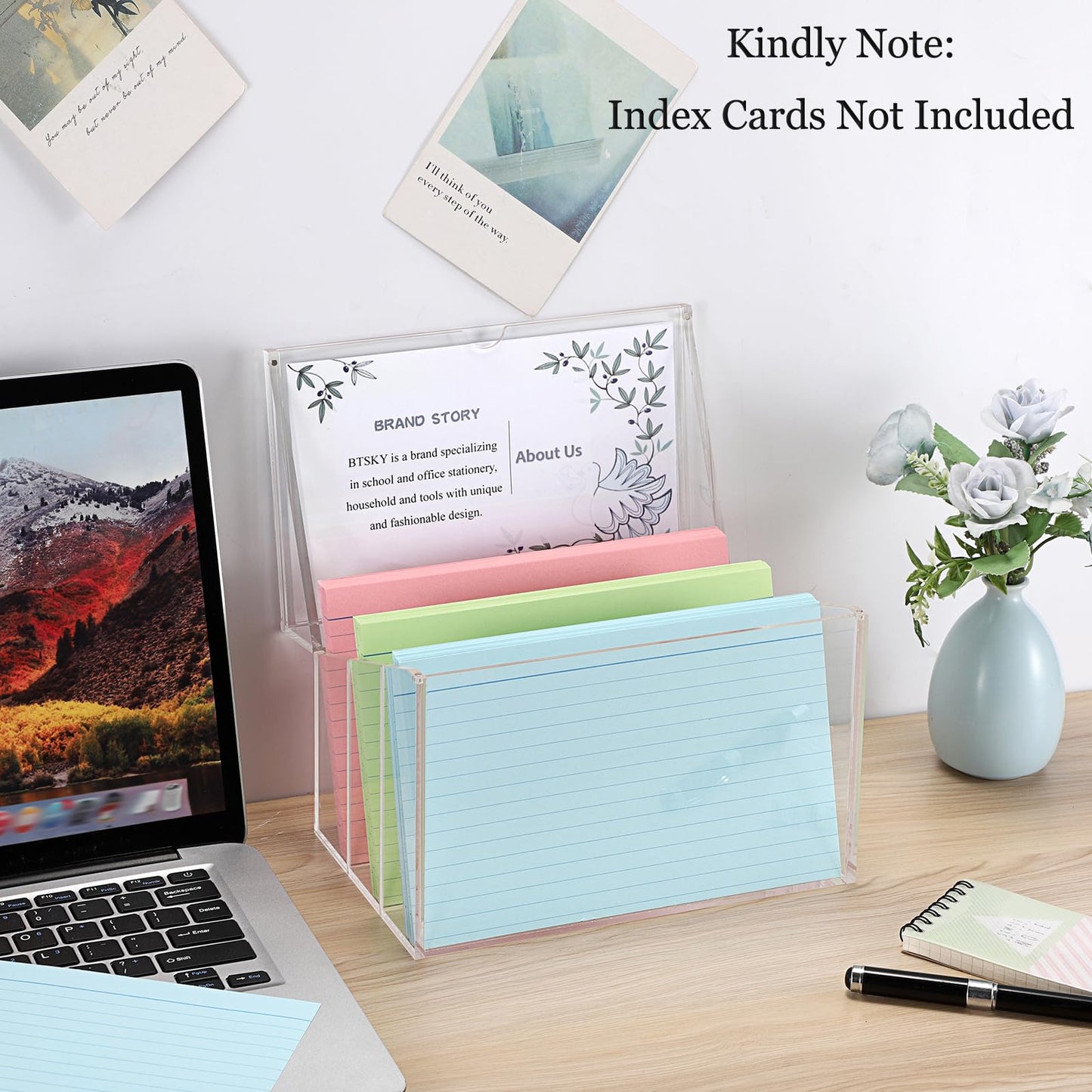BTSKY Clear Acrylic 5 x 8 inch Index Card Box with Sign Lid & Removable Inserts, Divided 3-Compartment Index Card Holder Notecard Box Photo Storage Organizer for Filling Note Cards,Flashcards, Recipes