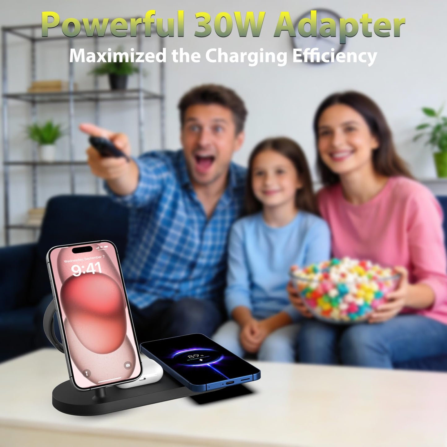 Dual Phone Wireless Charger, 30W Magnetic 4 in 1 Charging Station for Apple Devices, Charging Stand for iPhone 17/16/15/14/13/12 Series, Support for Apple Watch11/10 for AirPods4