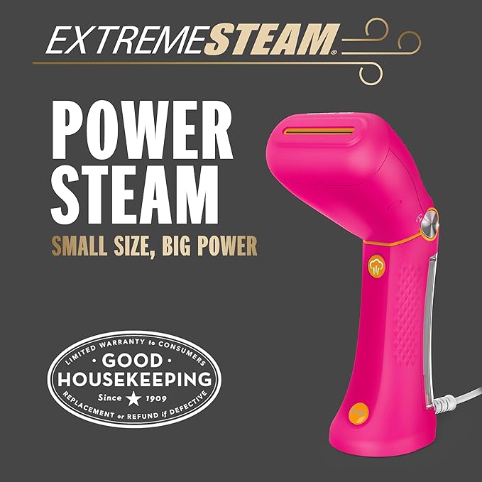 Conair Handheld Garment Steamer for Clothes - Power Steam: Small Size, Big Power - Great for Home, Office, or Travel with Dual Voltage for Worldwide Use, Pink