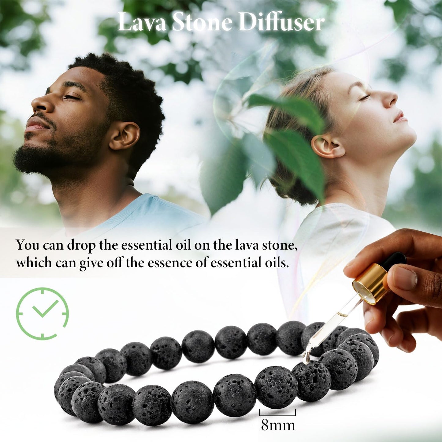 Lameybrt 8mm Men’s Bracelet Set Multi - Tiger Eye/Matte Agate/Lava Rock Gifts for Birthday/Anniversary/Christmas (G08 Malachite, One Size)