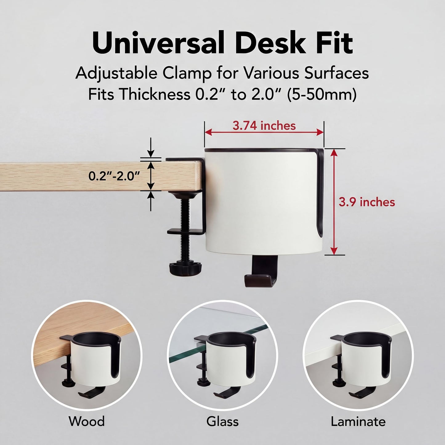 GUNKING Luxury 2-in-1 Anti-Spill Cup Holder with Under Desk Headphone Hanger (White)