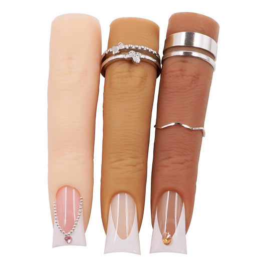 Naughtology Silicon Fake Fingers Nail Art Practice Set–3 Skin Tones Reusable Practice Fingers for Acrylic Nails & Color Display, Flexible Wire Core Training Model Technician Supplies Salon Accessories