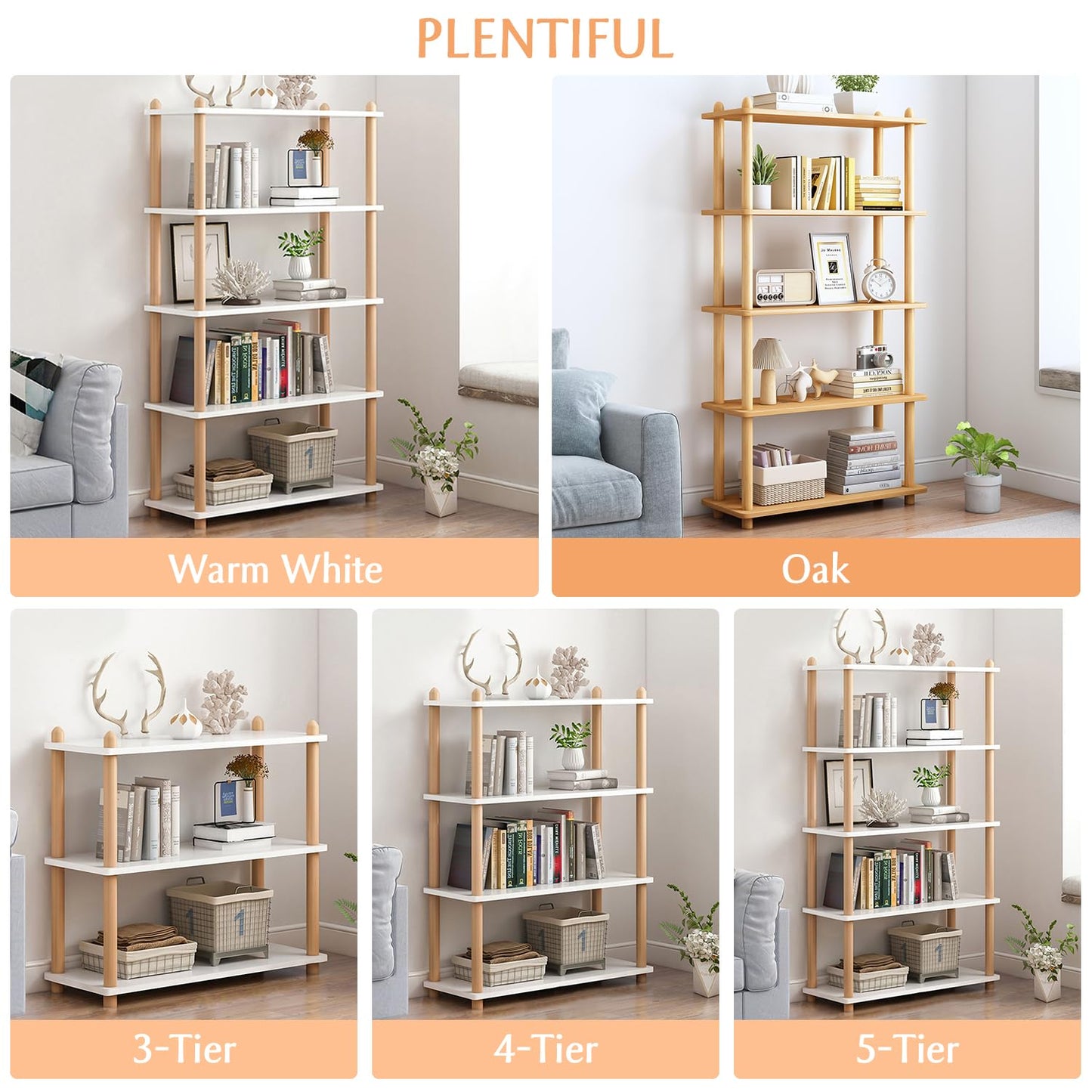 IOTXY 3-Tier Wooden Shelf Bookcase - Modern Open Bookshelf, Free Standing Storage Rack, Multifunctional Display Stand for Home and Office, White, Rectangle
