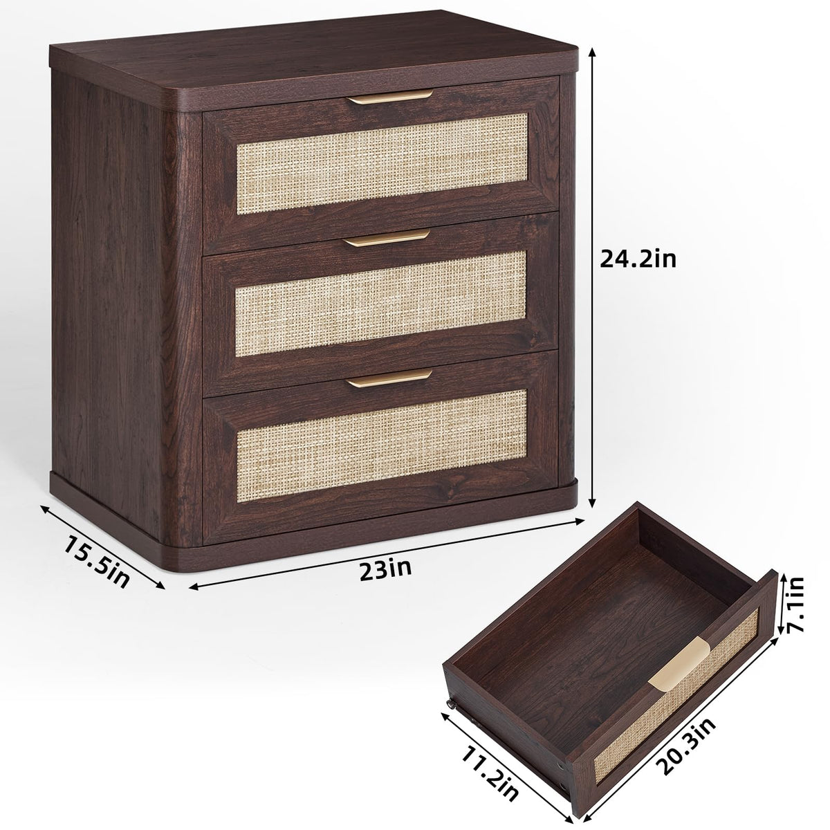 Rattan 23" Nightstands with Drawers for Bedroom