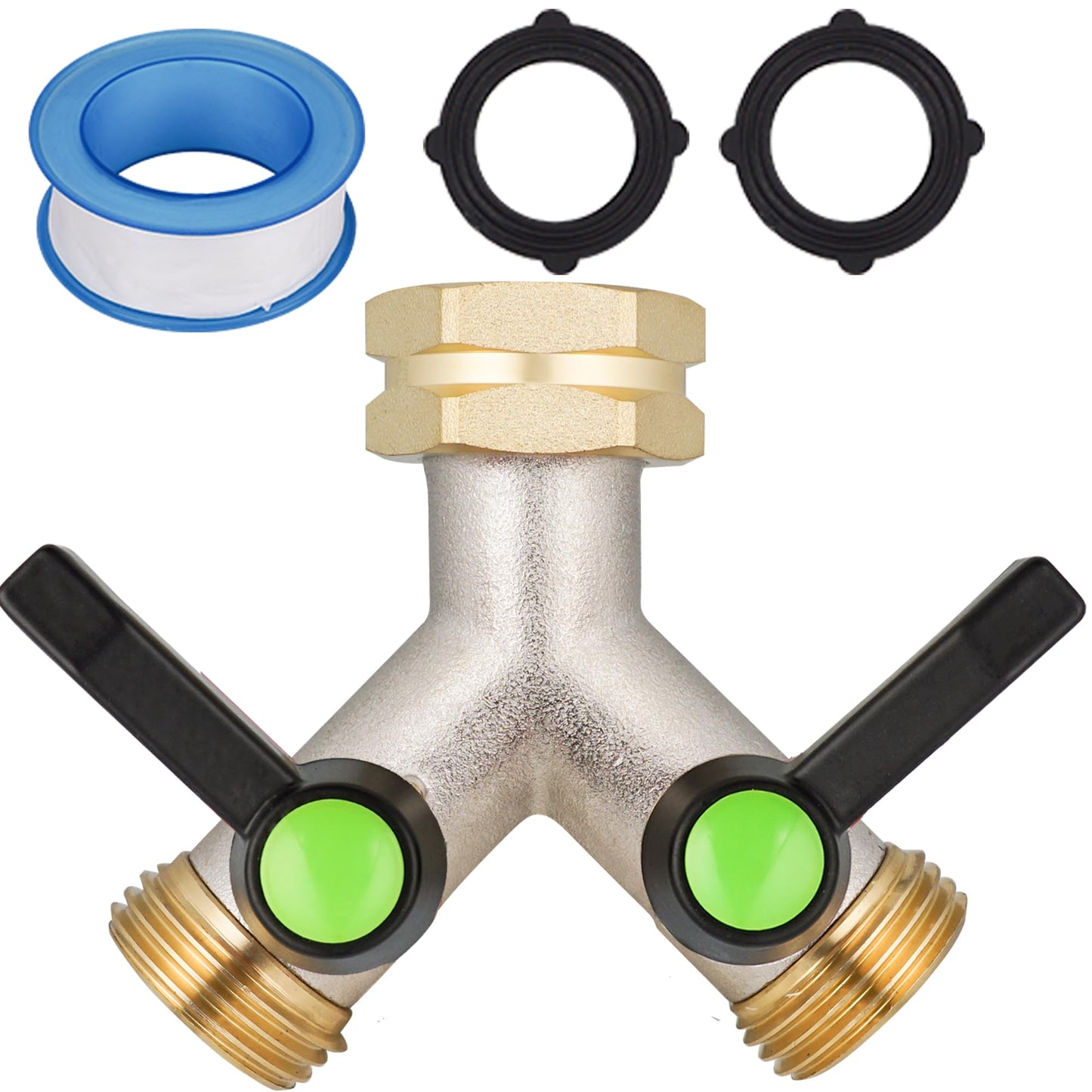 DINGBAI Hose Splitter,Garden Hose Splitter 2 Way,Y Adapter for Water Hose, Faucet Splitter, 2 Way Heavy Duty Brass Splitter，Outdoor Faucet Splitter,with Long Handle.