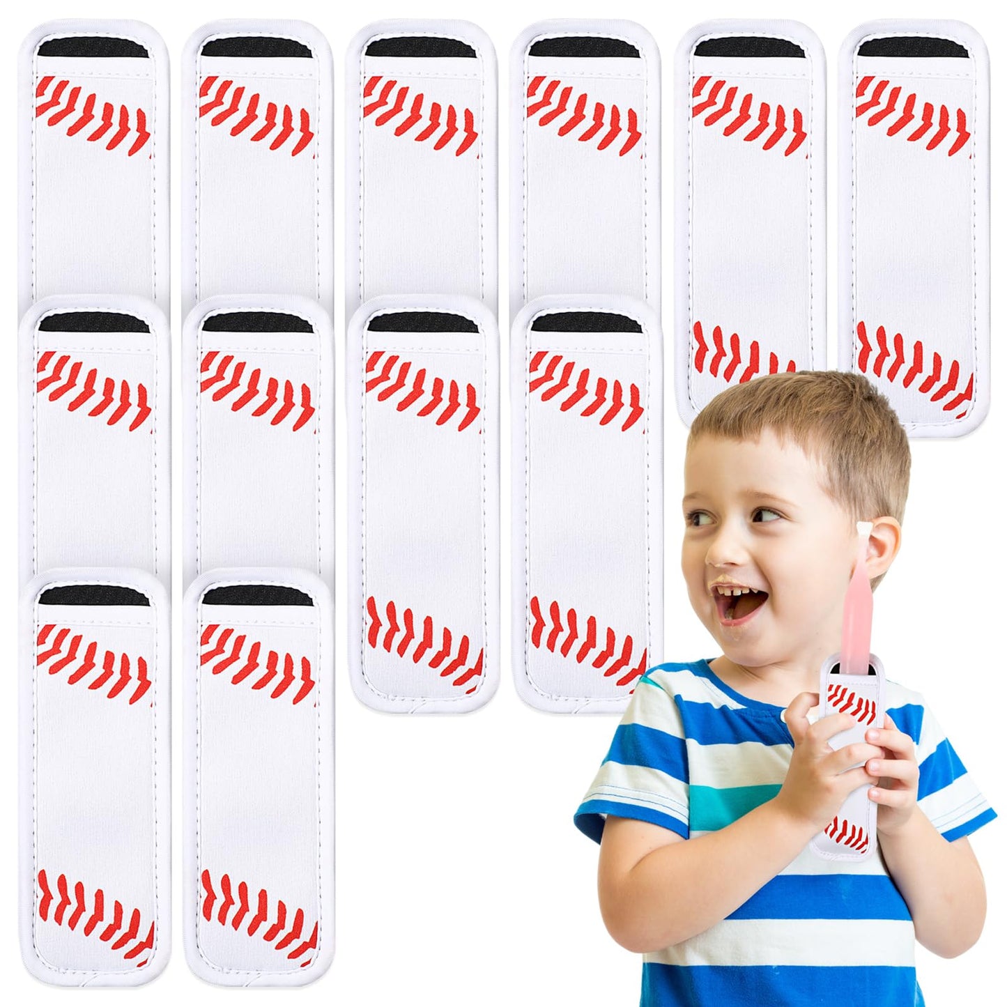 Baderke 12 Pcs Reusable Ice Pop Sleeves Ice Stick Holder Bags Antifreezing Sleeves Neoprene Insulator Washable Freezer Protective Cover for Cooling Candy Yogurt Sticks