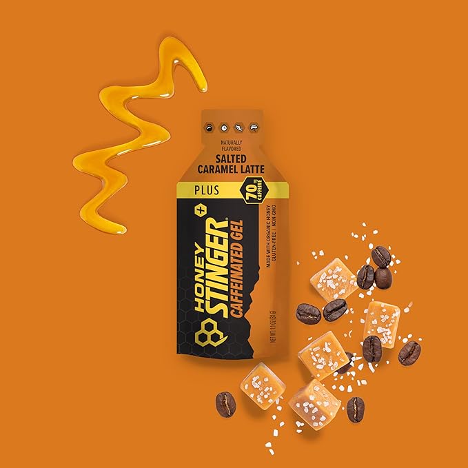 Honey Stinger Caffeinated Organic Energy Gel Variety Pack 12 Packs Each of Salted Caramel Latte & Strawberry Kiwi Caffeinated & Gluten Free For All Exercises Sports Nutrition for Home & Gym