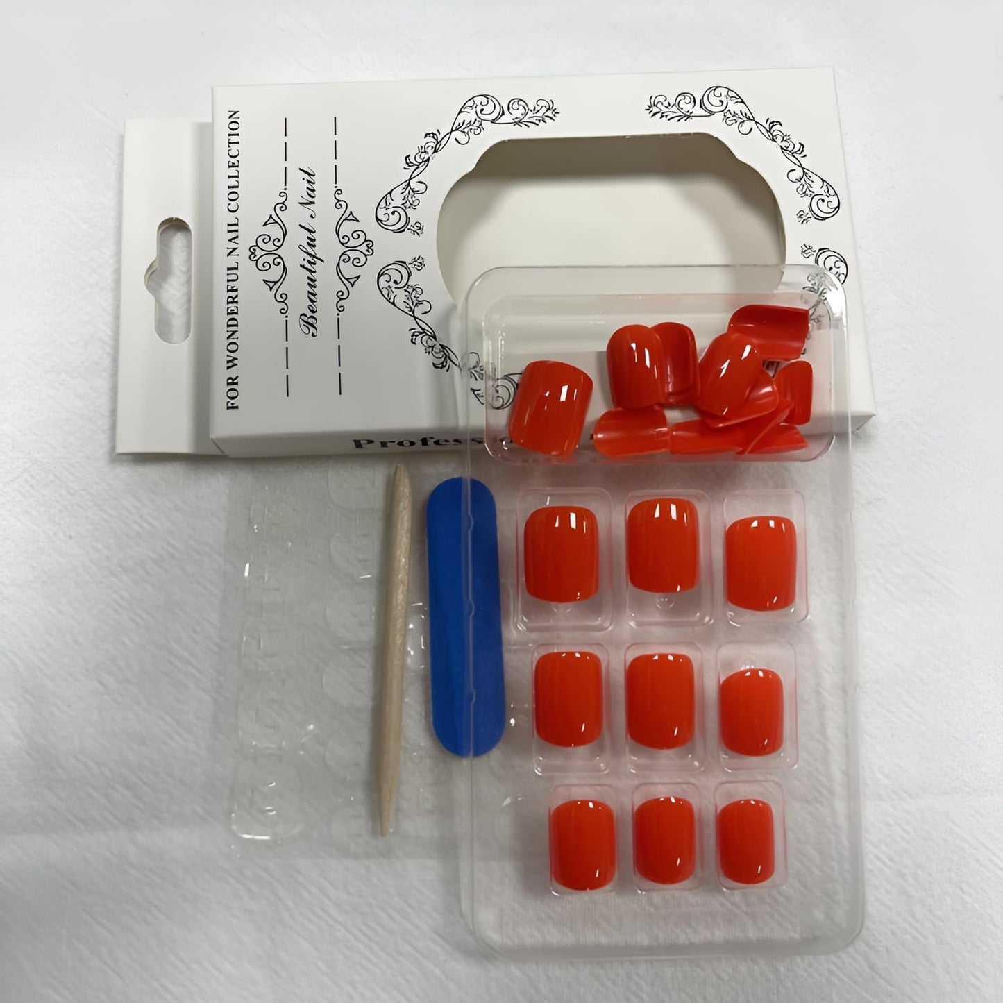 Red Press on Nails Short Square Fake Acrylic Solid Color False Glossy Glue on Stick on Nails for Women and Girls