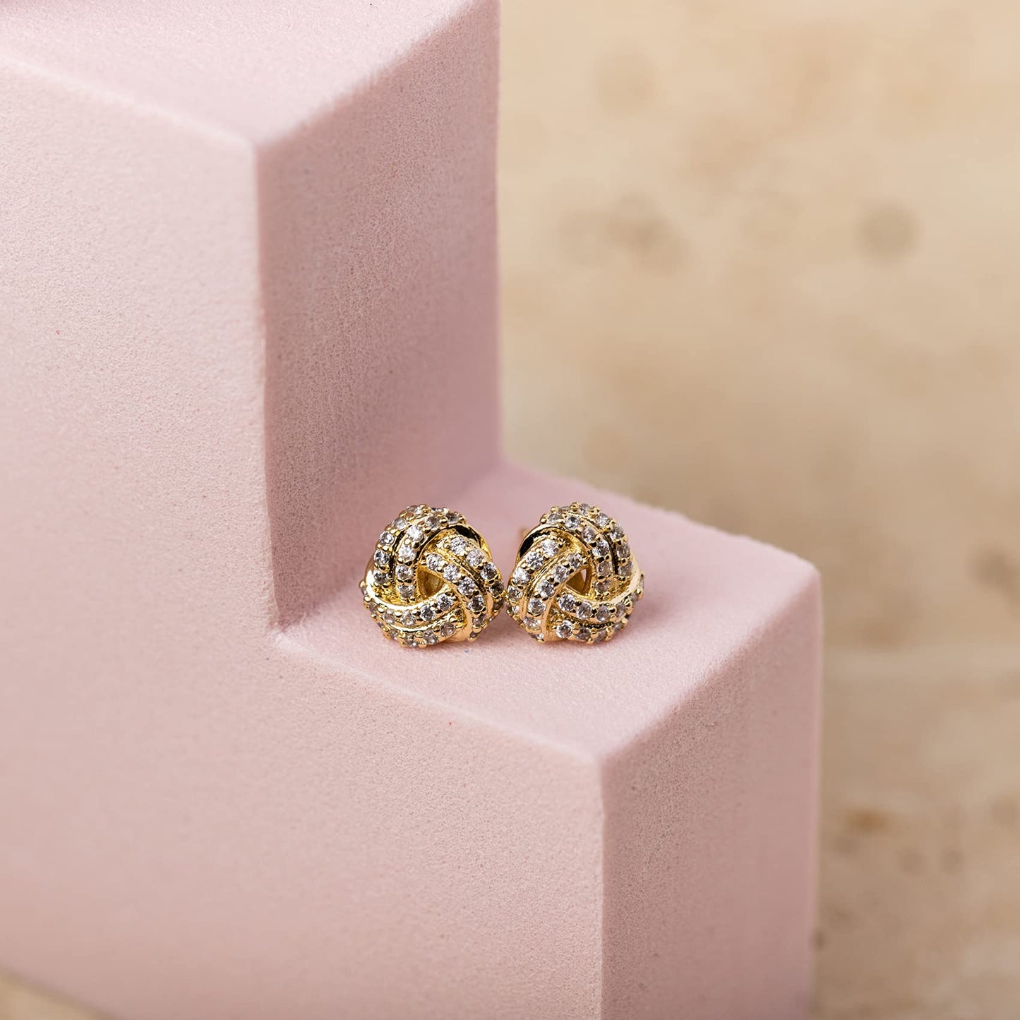PAVOI 14K Gold Plated 925 Sterling Silver Post Cubic Zirconia Love Knot Stud Earrings, 14K Gold Plated in Yellow Gold