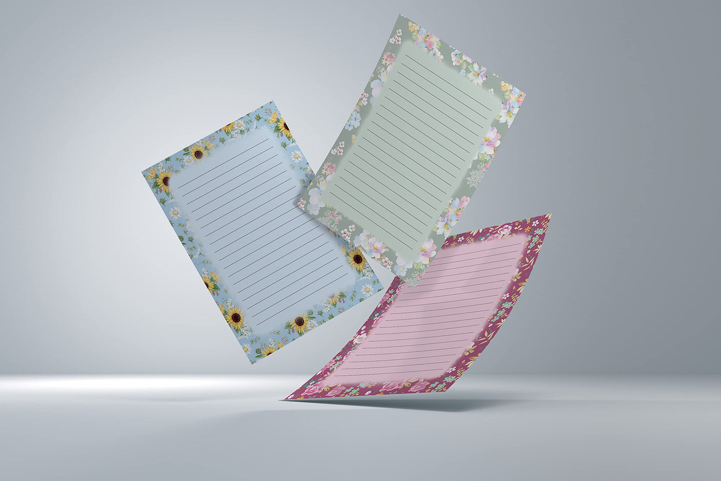 Better Office Products Mini Stationery Set, 100 Piece Set (50 Lined Floral Sheets + 50 Matching Envelopes), 5.5 x 8.25 inch, 6 Unique Designs, Double Sided Printing, Double Side Lined Paper,
